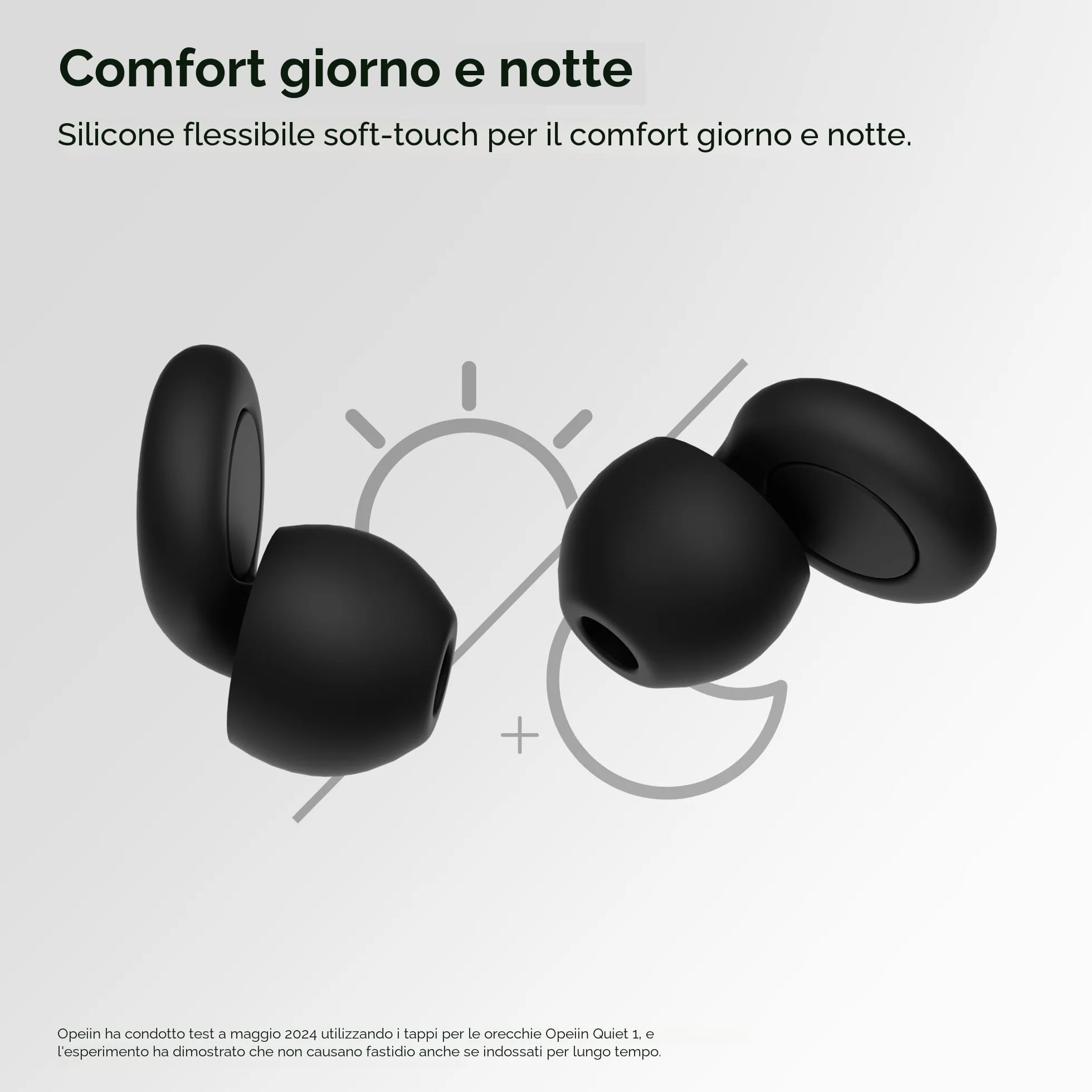 Tappi Orecchie Dormire Silicone Flessibile Antirumore 28 dB Riutilizzabili 8 Gommini XS S M L Nero
