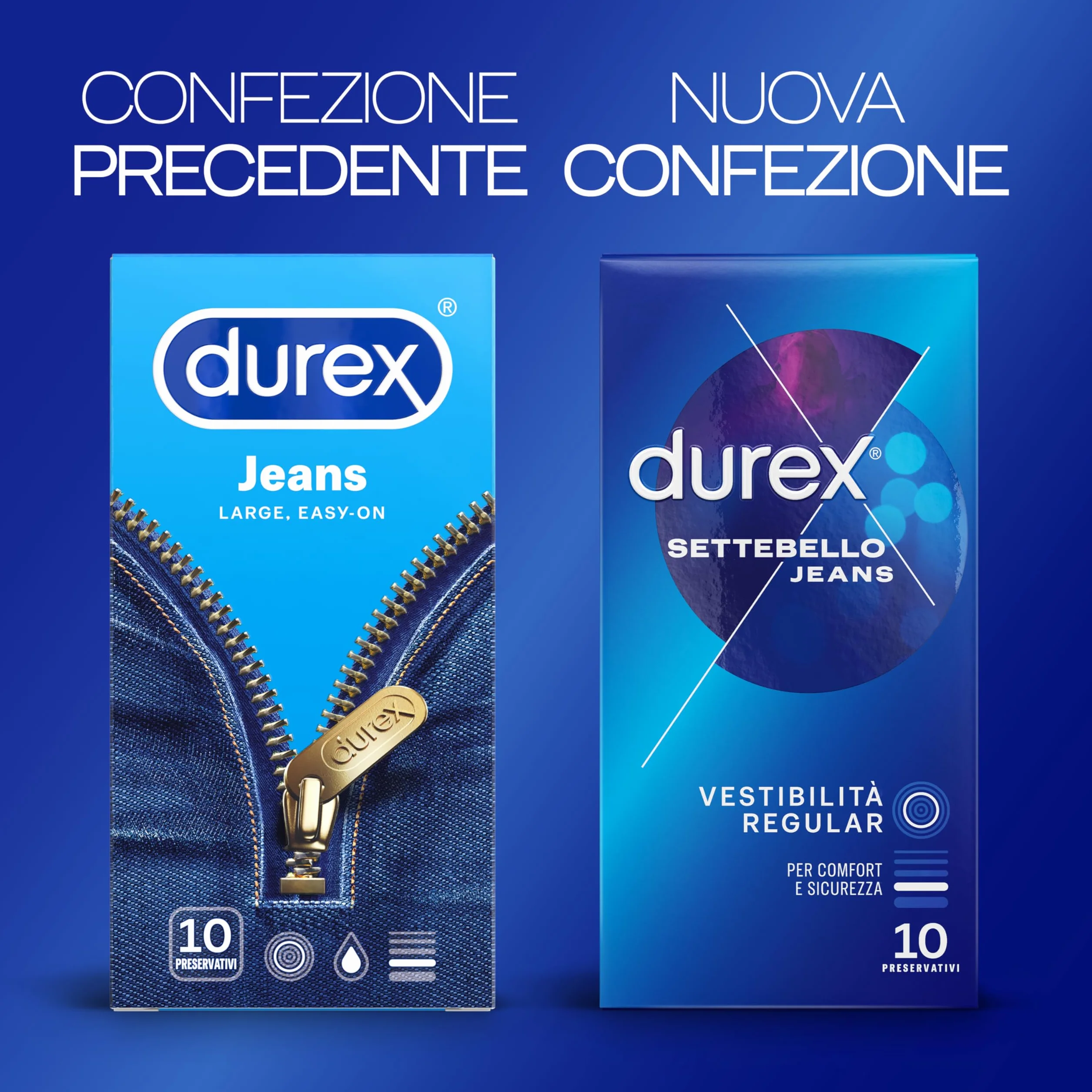 Durex Settebello Jeans Preservativi Classici Vestibilità Regular 10 Profilattici