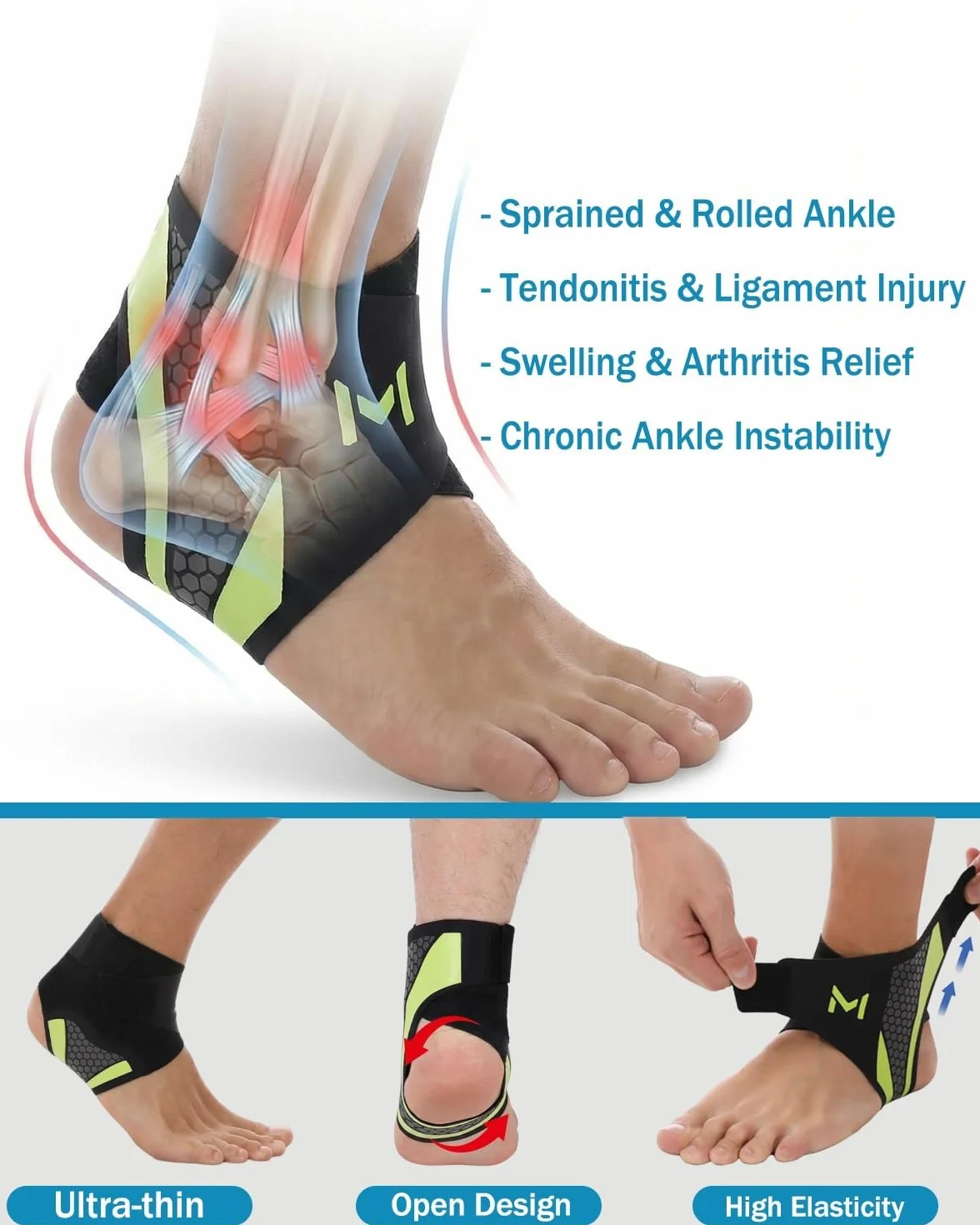 Cavigliera Sportiva Regolabile in Nylon Traspirante per Distorsione, Corsa, Calcio, Fitness, Escursionismo (Grigio nerastro)
