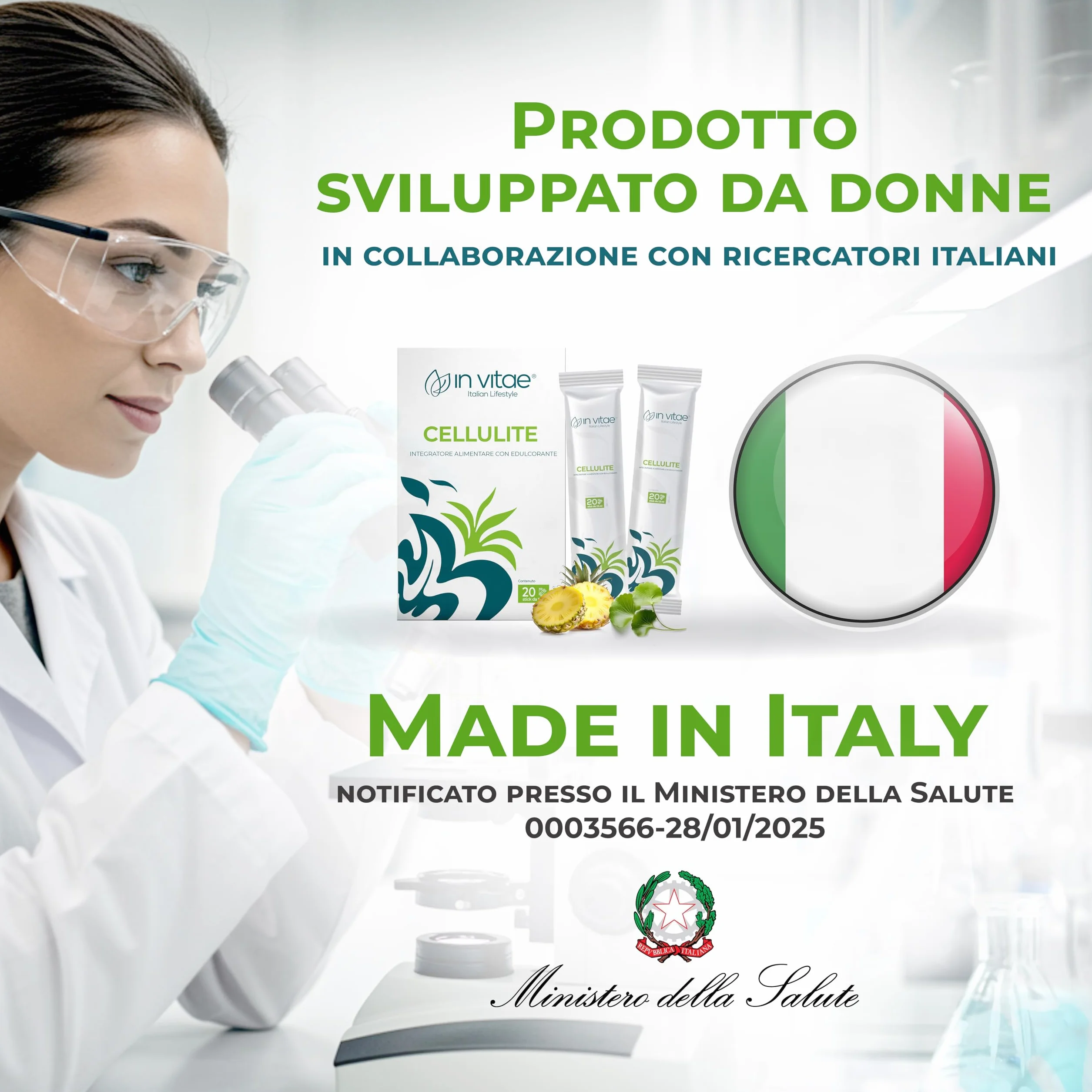 IN VITAE Bromelina Forte Drenante Complex Integratore Alimentare con Centella e Vitamina C Supporto Microcircolo Cellulite Stick Gel Gusto Ananas