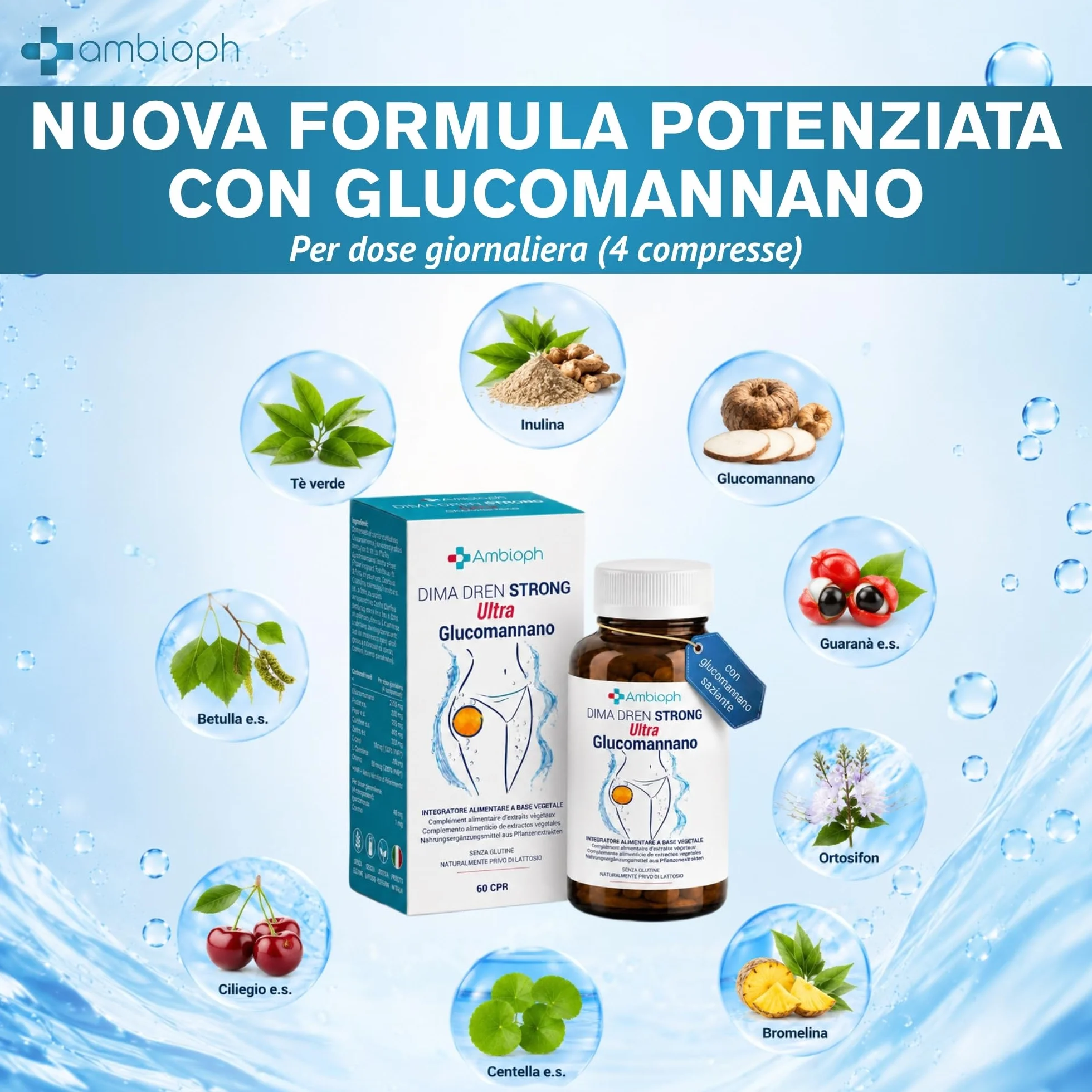 Drenante Forte Dimagrante con Bromelina Glucomannano Anticellulite 10 principi attivi
