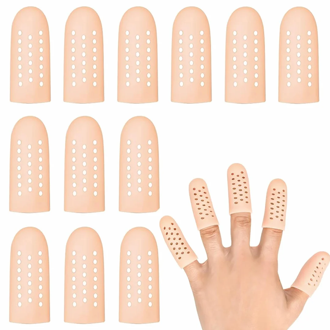 12 Pezzi Protezioni per Dita in Silicone, Gel Manicotti per Pollici, Elastici, Colore Pelle