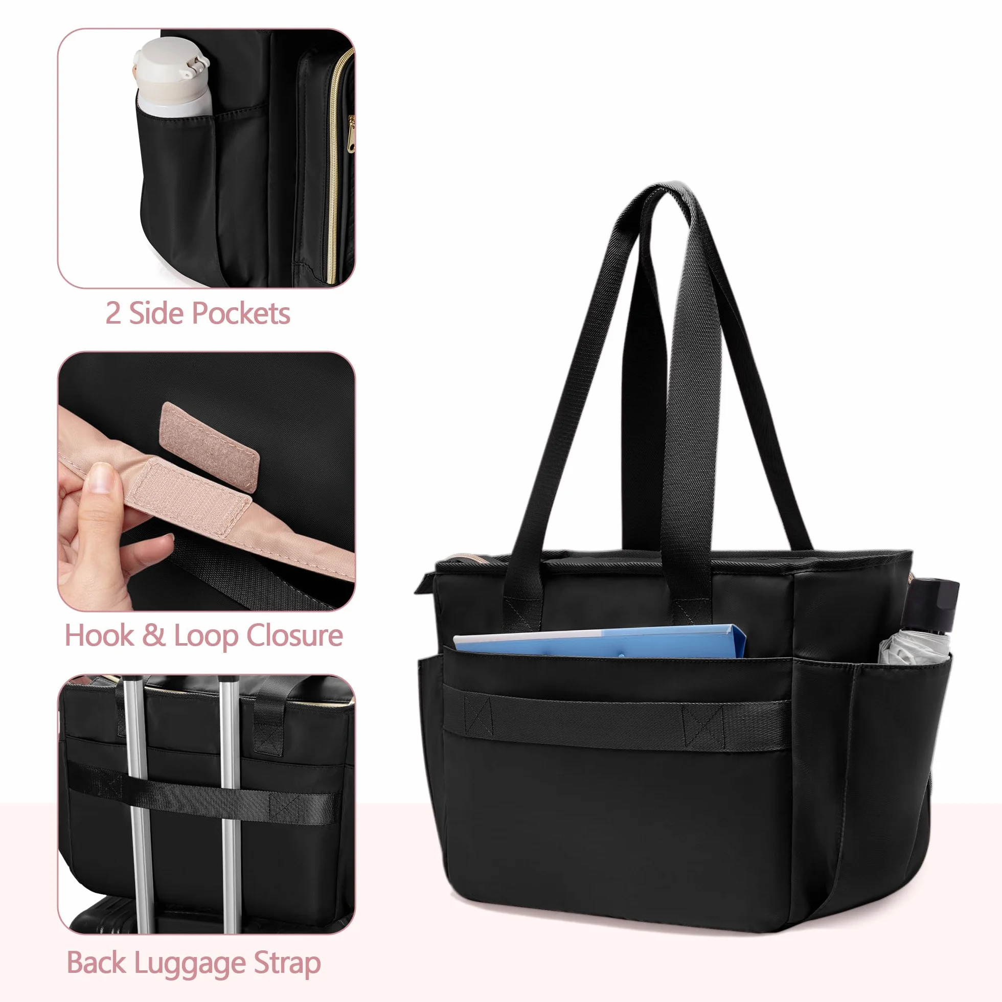 Borsa per Insegnanti con tasca a Fisarmonica per L'organizzazione dei file, Grande Borsa da Lavoro per Insegnanti per Donne, Nero (Design Brevettato)