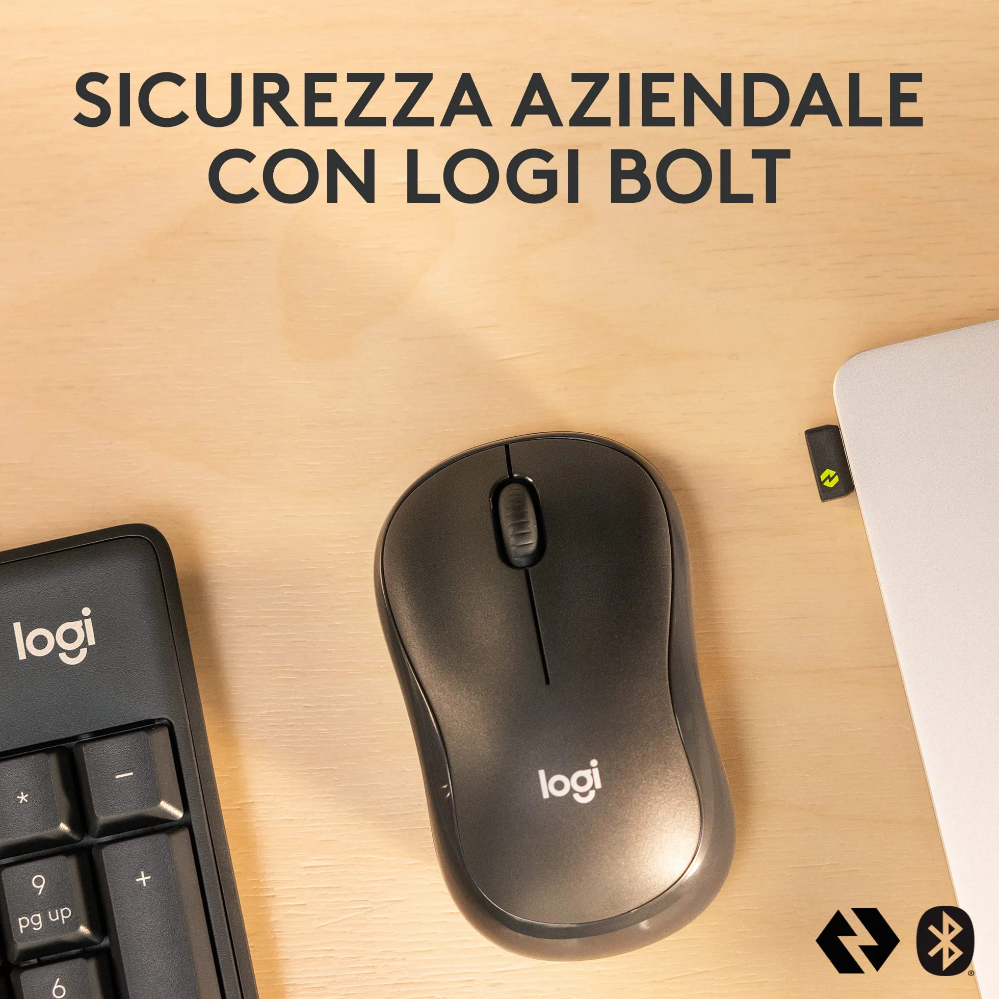 Logitech MK370 Combo for Business, Tastiera e Mouse Wireless Full-Size, ricevitore USB Logi Bolt Sicuro, Bluetooth, Certificazione Globale Windows/Mac/Chrome, Linux, Italiano QWERTY - Grigio