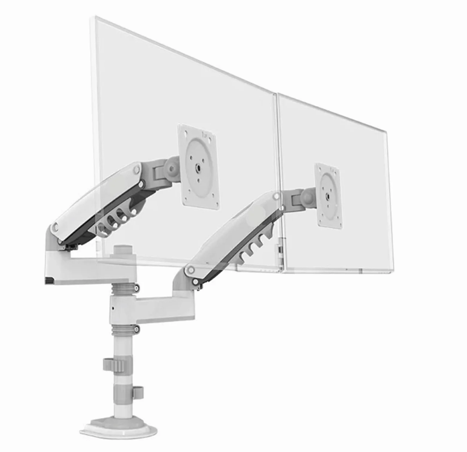 Supporto da Tavolo H180 per Doppio Monitor da 17-27 Pollici, con Molla A Gas E Movimento Completo, Supporto per TV LCD, Portata 2-9 kg, Supporto A Doppio Braccio con Morsetto，2 9kg White