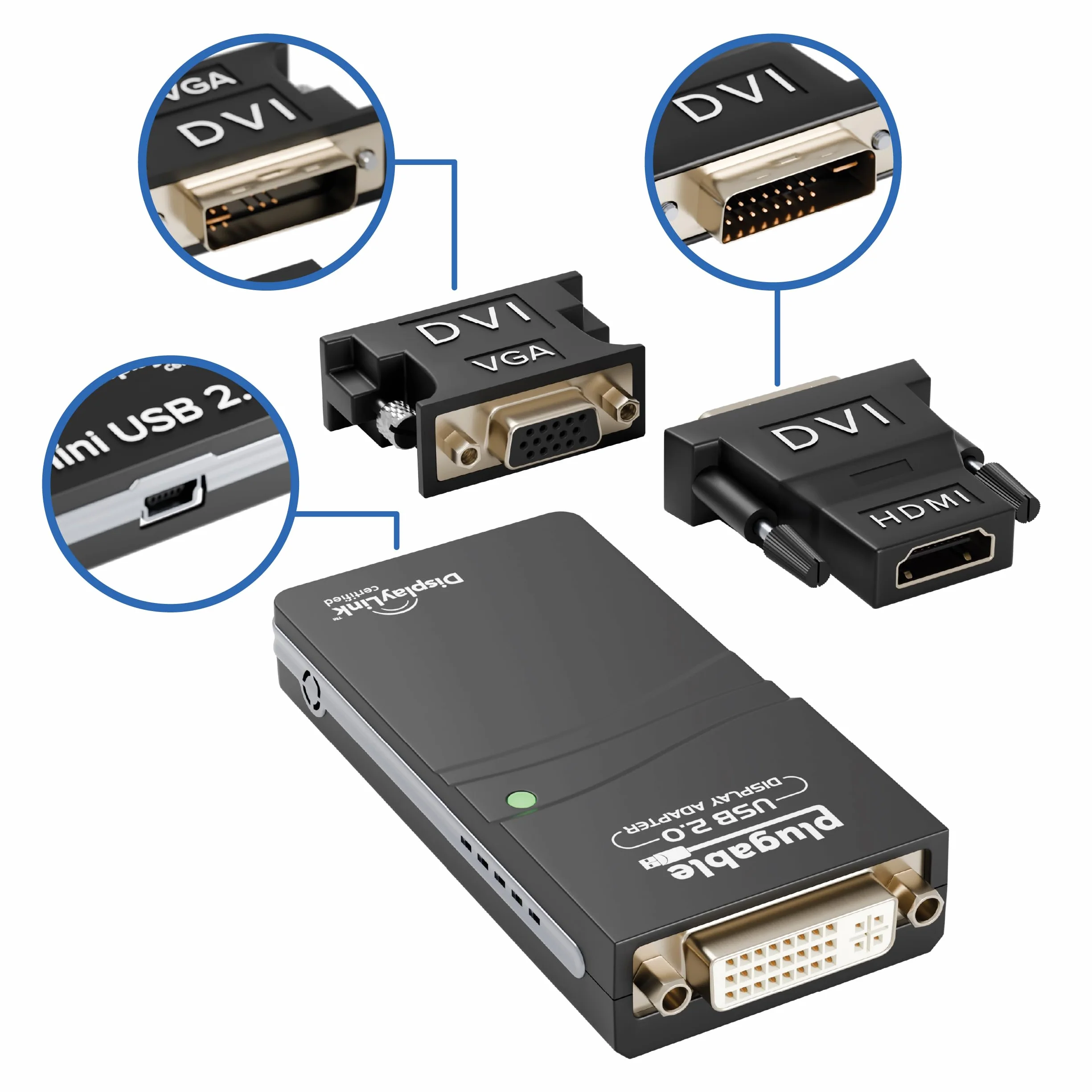 Plugable UGA-165 Adattatore grafico USB 2.0 a VGA DVI HDMI 1920x1080 1600x1200 DL-165 Nero