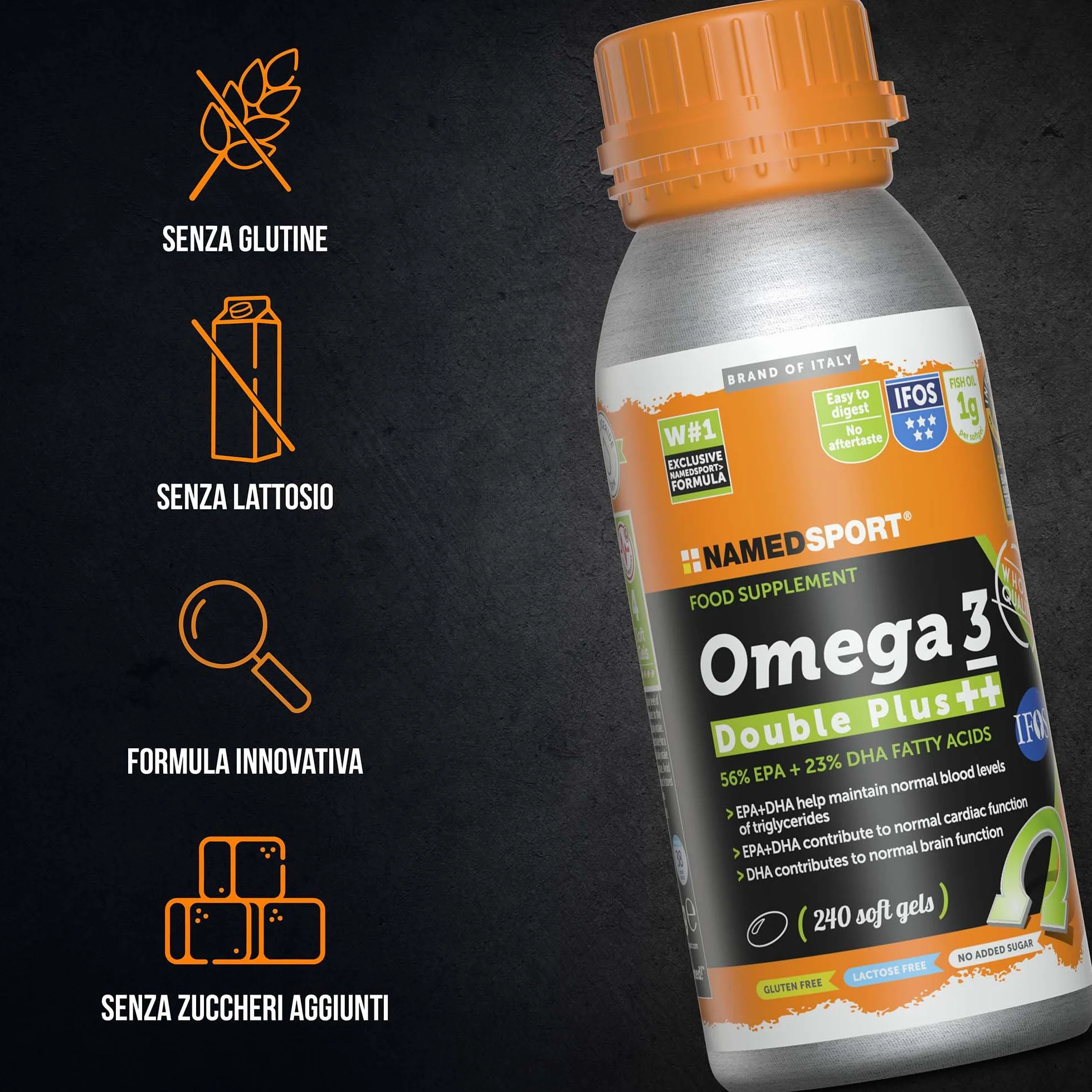 NAMEDSPORT SUPERFOOD Omega 3 Double Plus Integratori Omega 3 Alta Concentrazione EPA+DHA Olio di Pesce Purificato 240 Softgels