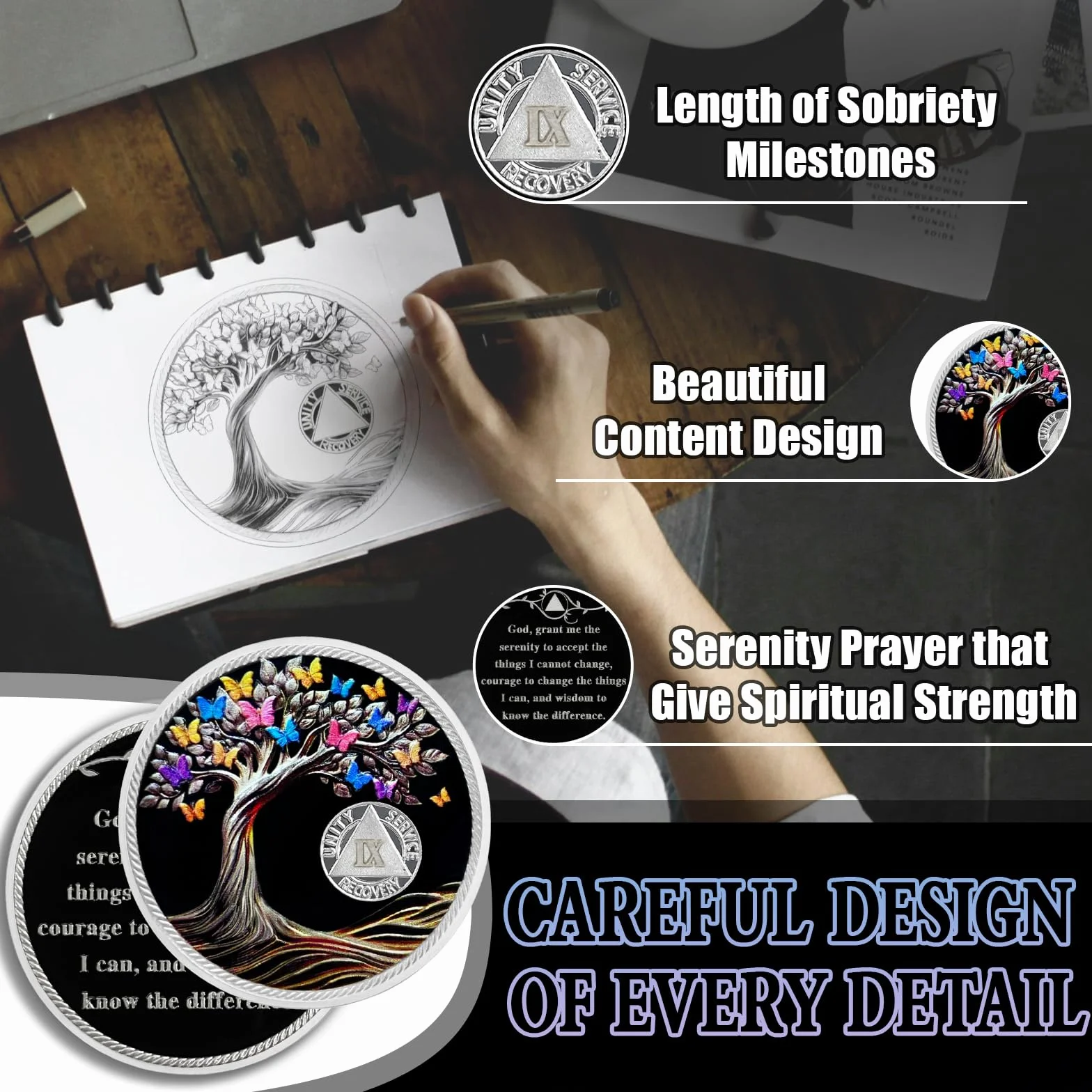 Sobriety Coin Butterfly Albero della Vita AA Chip Medaglione Sobrietà Token Regali Uomini Donne