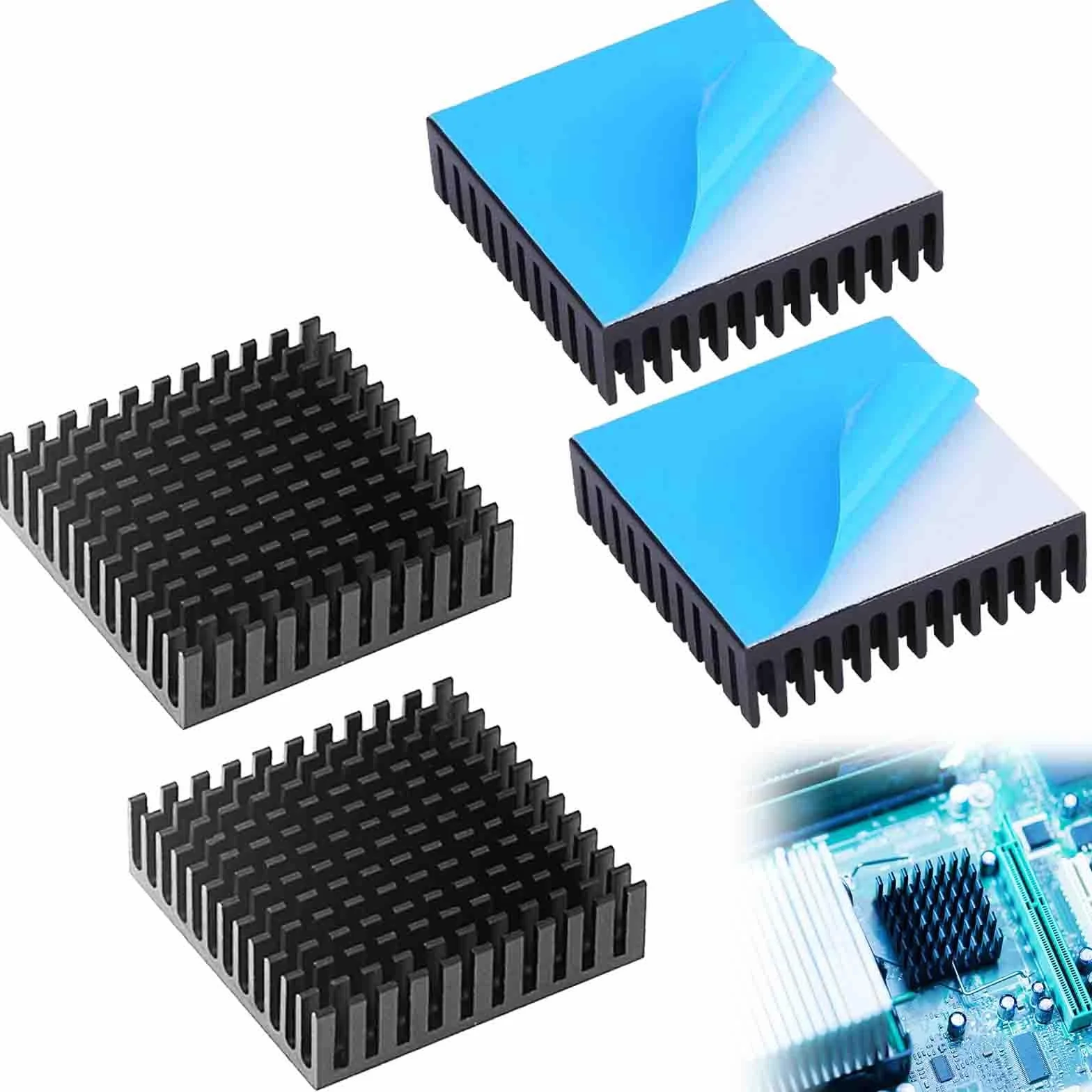 Dissipatore di Calore, Kit Dissipatore Calore, Dissipatore di Calore in Alluminio, Alluminio Dissipatore, Chipset Dissipatore di Calore, 40 X 40 X 11 mm Nero Alluminio dissipatore di Calore, 4 Pezzi