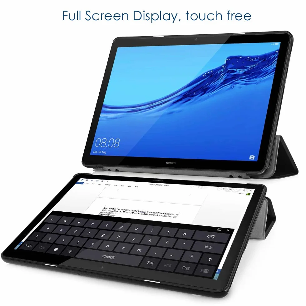 Simpeak Custodia in Pelle PU per Huawei MediaPad T5 10, T5 10.1 2018 Ultra-Sottile Folio Supporto Smart Nero