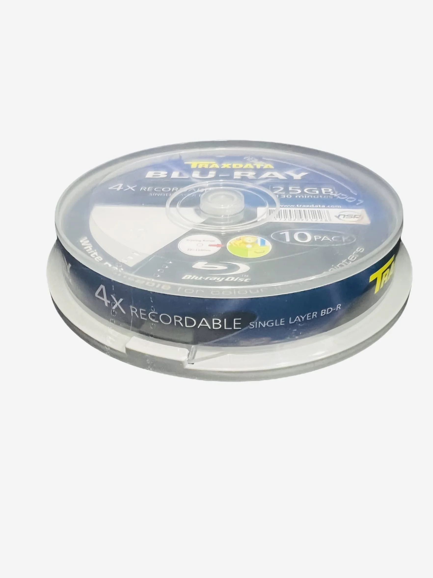 10 x Traxdata Full Face White Inkjet stampabile a getto d'inchiostro Blu-Ray Discs. BDR 25GB 4X 130 MINUTES