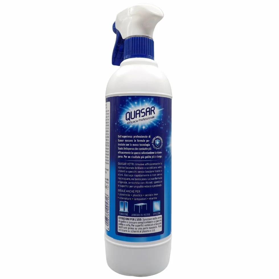 Quasar VETRI CON ALCOOL 580ml Non Lascia Aloni Asciuga Rapidamente Igienizza Panno In Lattice SOFT 30x30