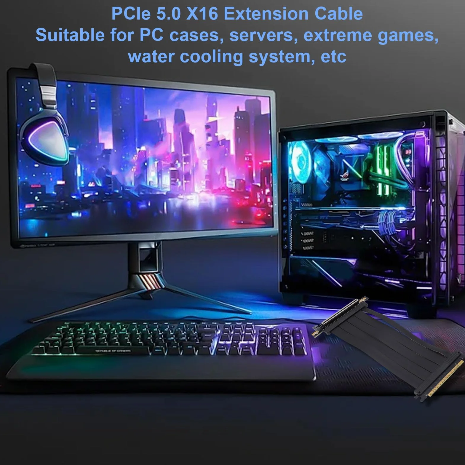 PCIE 5.0 X16 Cavo di Riser 20 Cm 128gbps 90 ° Estensione GPU Angolare a Destra per RTX 4090/Ti, Adattatore Schermato Flessibile All'indietro con Protezione del Cavo (nero)