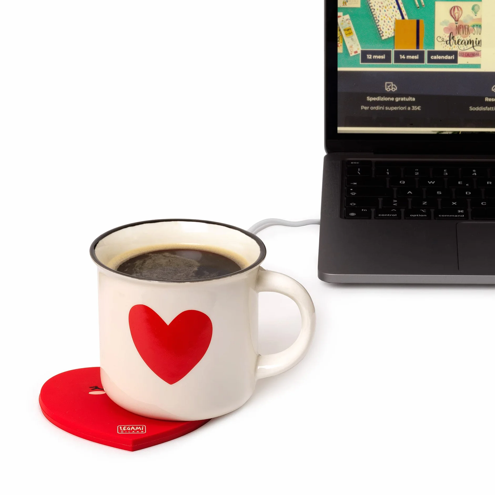 Legami - Scalda tazza, Warm it up, Tema Heart, Cavo USB, 10 x 10 cm, in vinile, ideale per tazze e bicchieri con fondo piatto