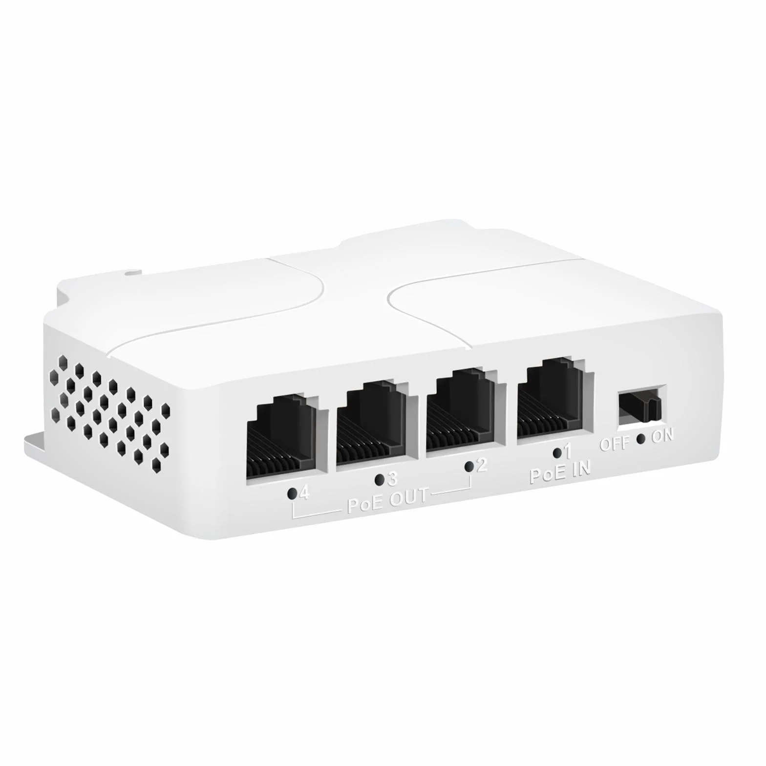 Extender PoE a 4 porte 1 in 3 Out-IEEE 802.3af/at, 30 W in uscita 24 W Ripetitore PoE 10/100 Mbps, Vlan ed estensione fino a 250 m, rilevamento automatico PD, Din-Rail e montaggio a parete