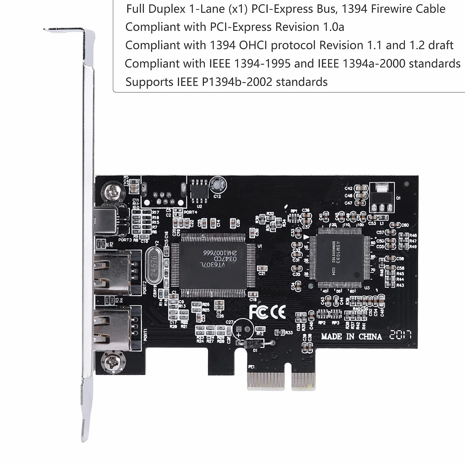 143 Scheda Controller 1394a IEEE 1394, PCI-E PCI Express a Canale Full Duplex da 2,5 GB/s con Cavo Firewire, per 10/8/7/Vista/XP/2000/ME/98SE