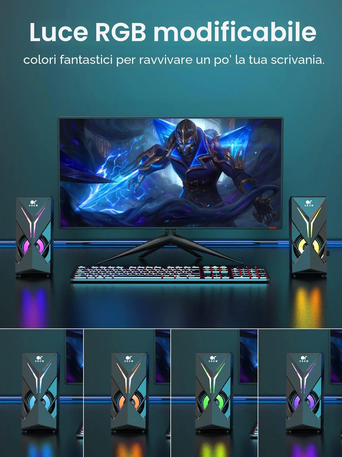 OROW PC Altoparlanti 10W RGB con Luce LED Stereo Sound 2.0 USB 3.5 mm Jack Manopola Volume S201