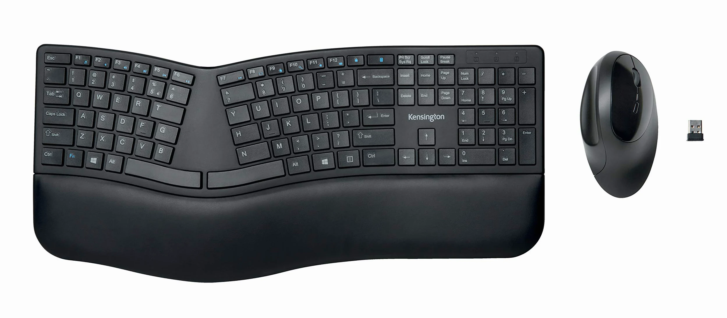 Kensington Set con Tastiera & Mouse Wireless Ergonomici ProFit Ergo, Tastiera Divisa con Layout Italiano, Mouse Ergo, Doppia Funzionalità, 2.4 GHz&Bluetooth, per Chrome OS, macOS e Windows K75406IT