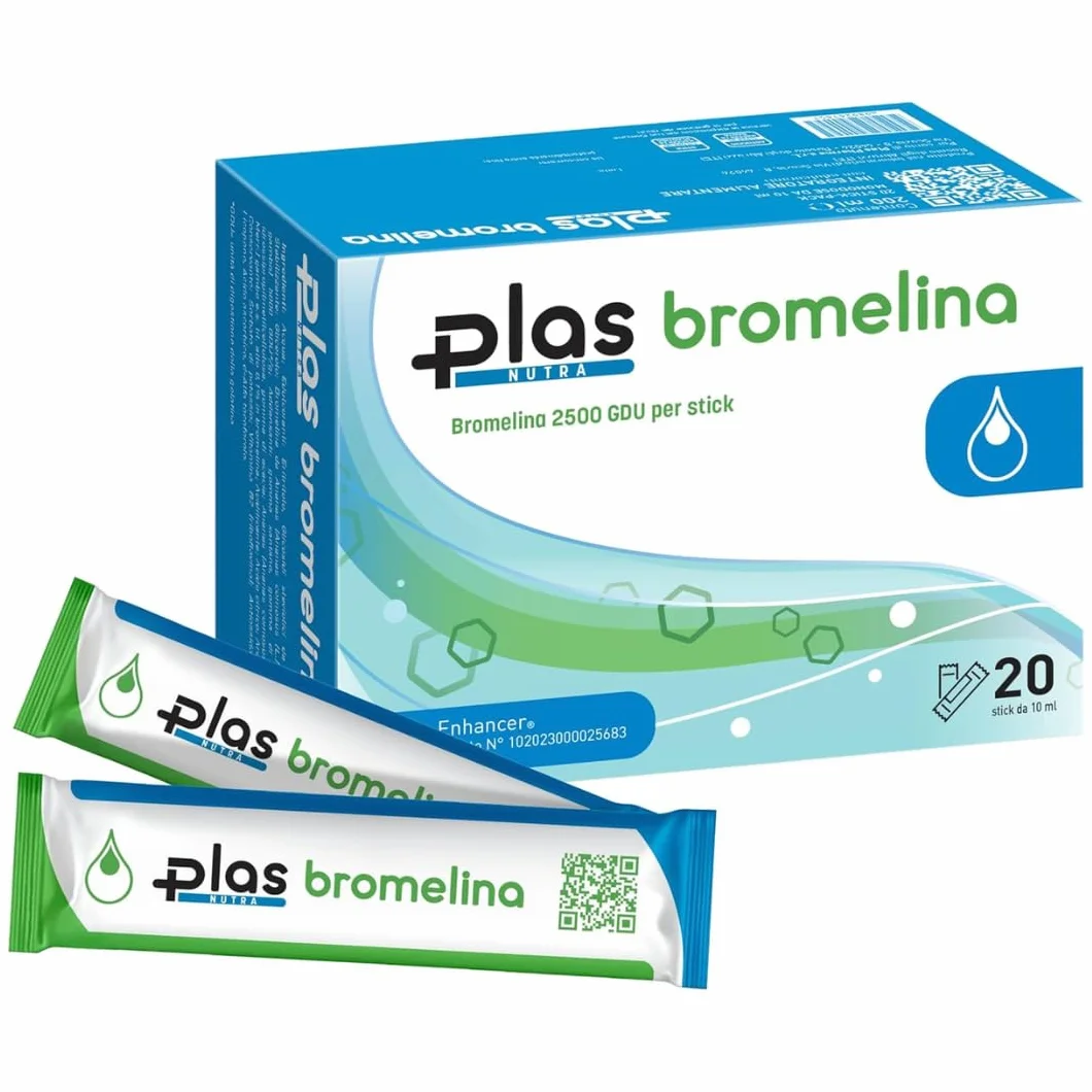Plas Pharma Bromelina Forte Drenante 2500 GDU per Stick Anticellulite 20 Stick Gel Gusto Ananas Made in Italy