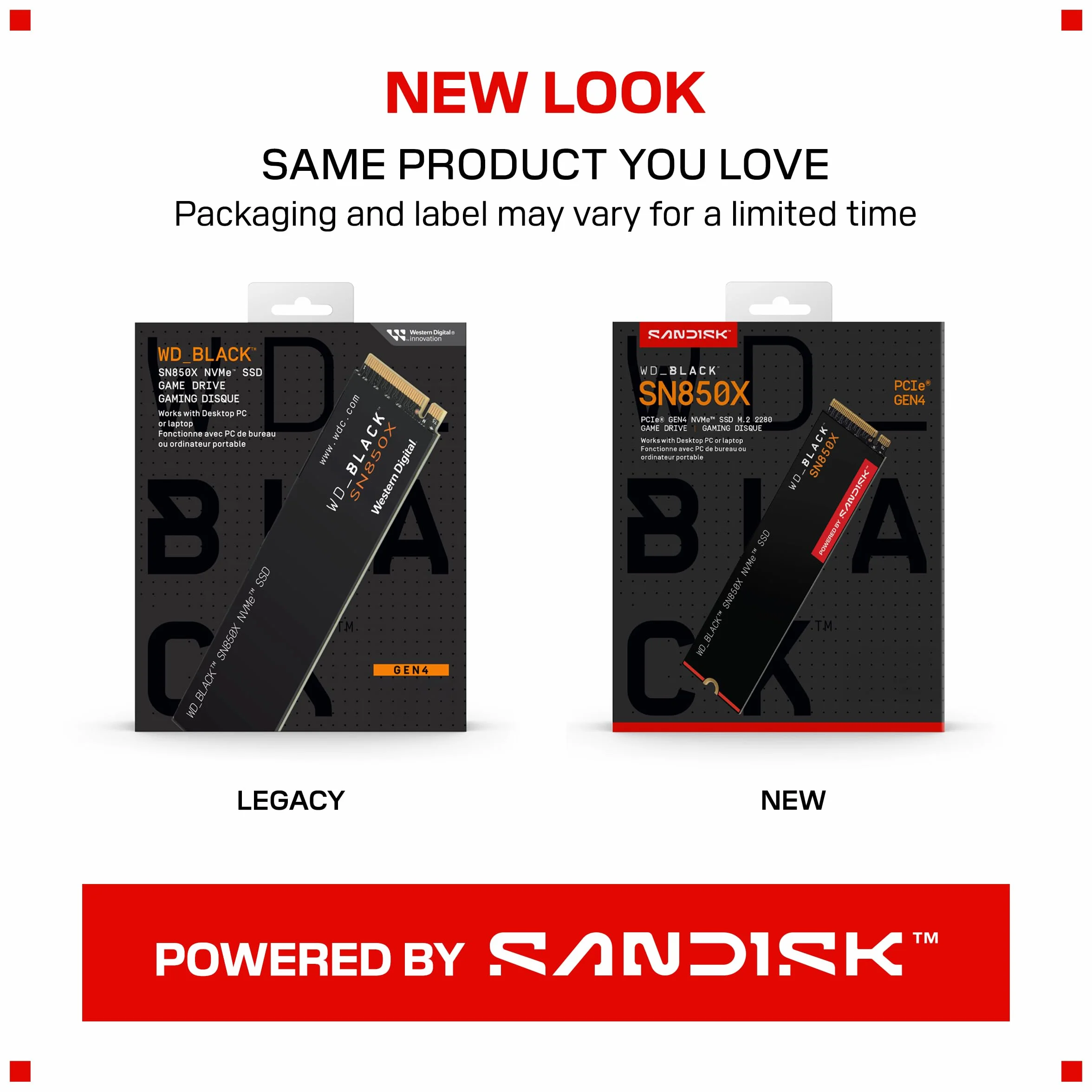 WD_BLACK SN850X NVMe SSD 1TB (Fino a 7.300MB/s in lettura, fino a 6.300MB/s in scrittura, M.2 2280, PCIe Gen 4, SSD ad alte Prestazioni per Gaming) POWERED BY SANDISK