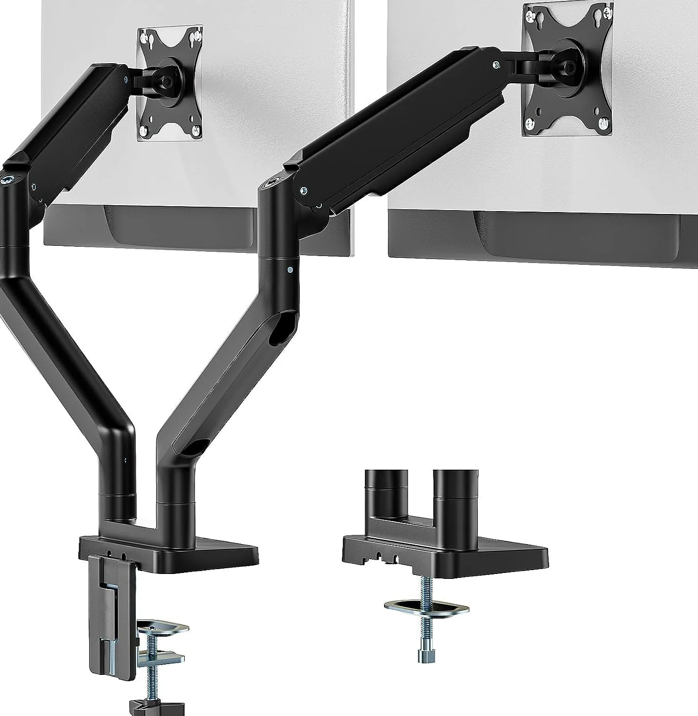 Doppio braccio per monitor per schermi da 17"-35", supporto per monitor per impieghi gravosi con 16 kg per braccio, rotazione e inclinazione regolabili in altezza, VESA 75/100 mm