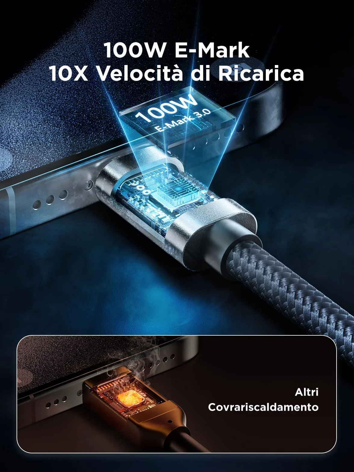 Cavo USB C 100W 5A Caricatore Ricarica Rapida 2M Nylon Type C to Type C per iPhone 16 15 Pro Max iPad Pro MacBook Samsung Galaxy S24 S25