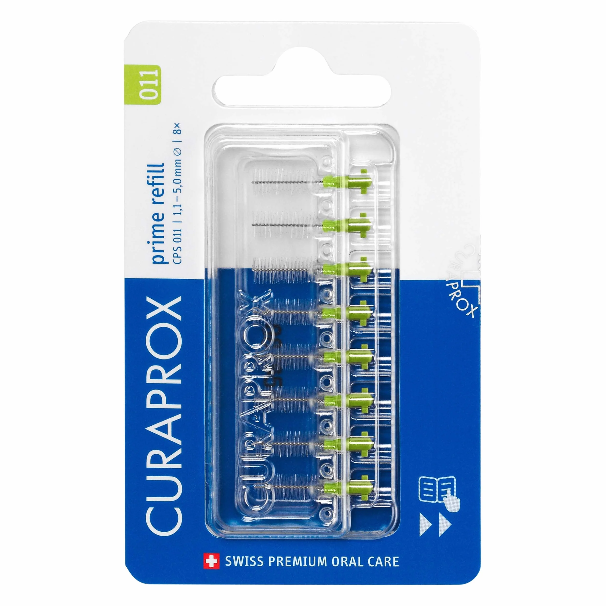 Curaprox CPS 011 Prime-ISO Ricariche Spazzolino Interdentale Dimensione 3 Verde 8-Pack
