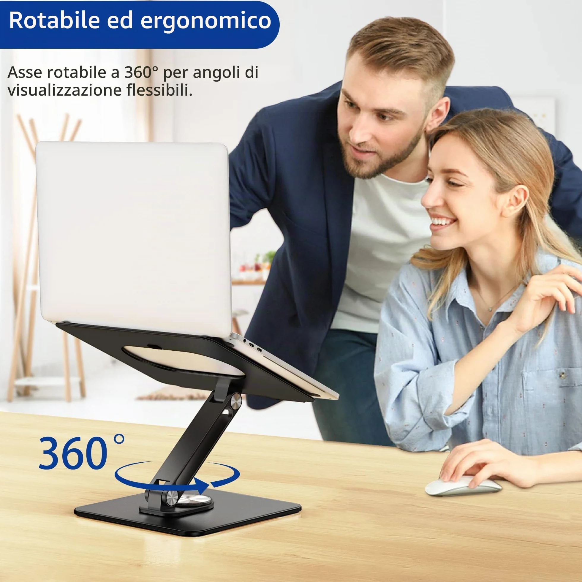BESIGN LSX7 Supporto PC Portatile con Base Girevole a 360°, Supporto per Portatile Ergonomico, Supporto per Laptop Compatibile con Portatili da 10-15.6" (Nero)