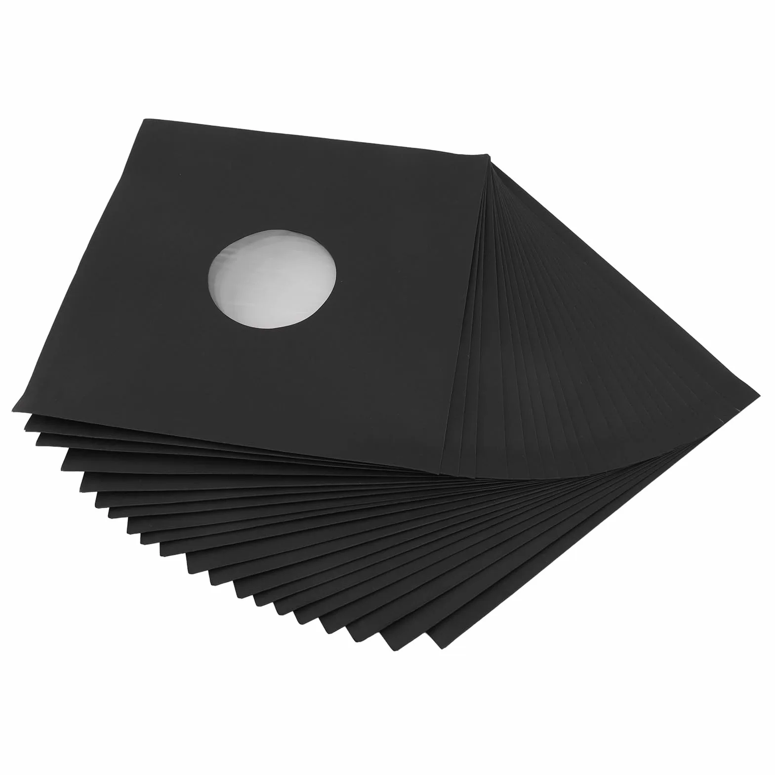 ANGGREK Buste per Dischi da 12 Pollici, Rivestimenti in Carta Kraft Nera Opaca, Cartone Spesso 350 g/m² con Foro Centrale per la Conservazione di Dischi in Vinile a 33 giri/min.