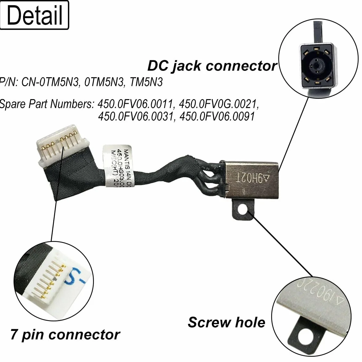 2Pz 45W DC Jack Cavo di Alimentazione Spina Porta di Ricarica Presa per Cavo Sostituzione del Computer Portatile per dell Inspiron 15 5582 5583 5584 7580 P85F P85F001 per Latitude 3500 3400