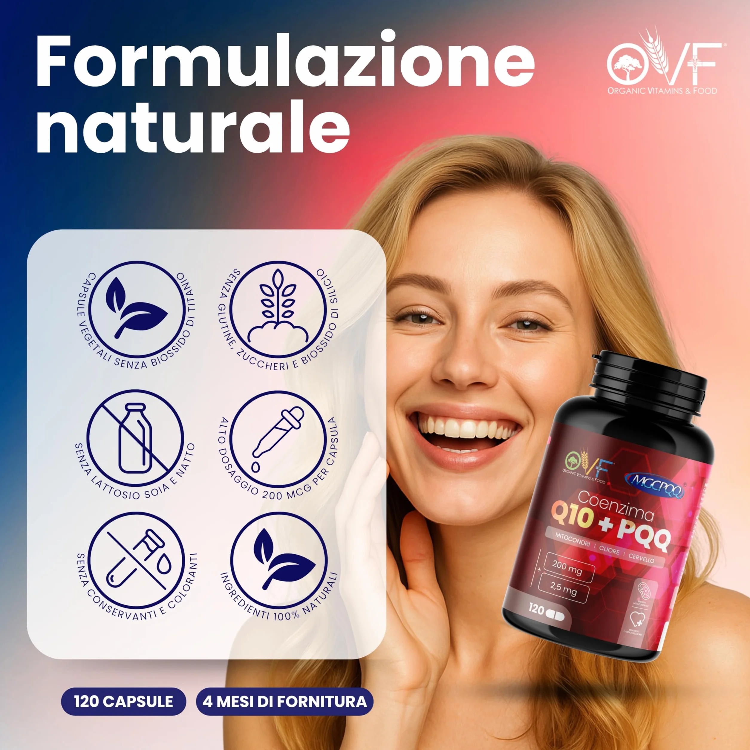 Coenzima Q10 + PQQ Integratore 120 cps 200mg Alto Dosaggio Antiossidanti Vegano Made in Italy