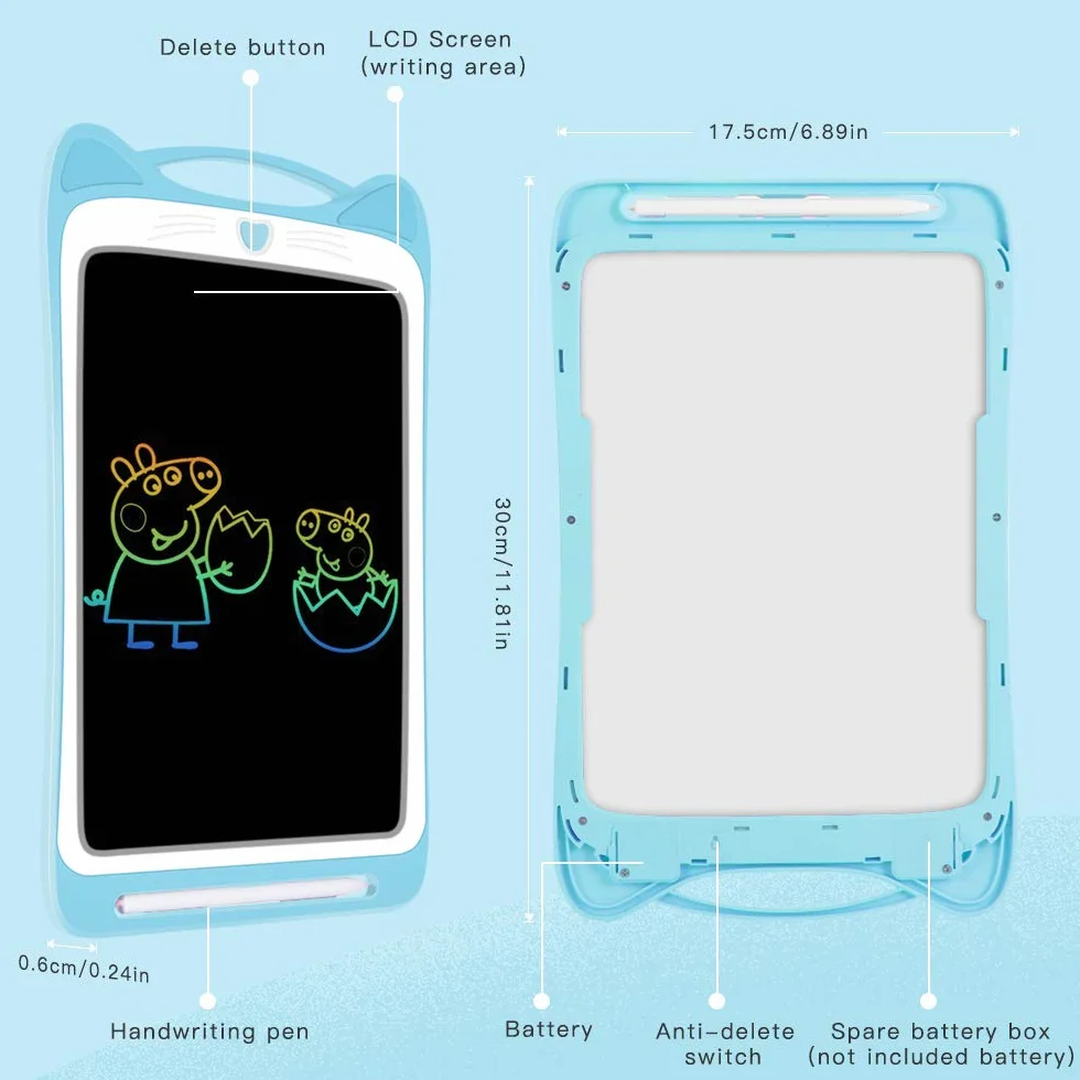 AGPTEK Tavoletta Grafica LCD Scrittura 12 Pollici Colorato con Pulsante di Blocco,Lavagna da Disegno Cancellabile Portatile Tavoletta Scrittura per Bambini Studenti Progettista Blu
