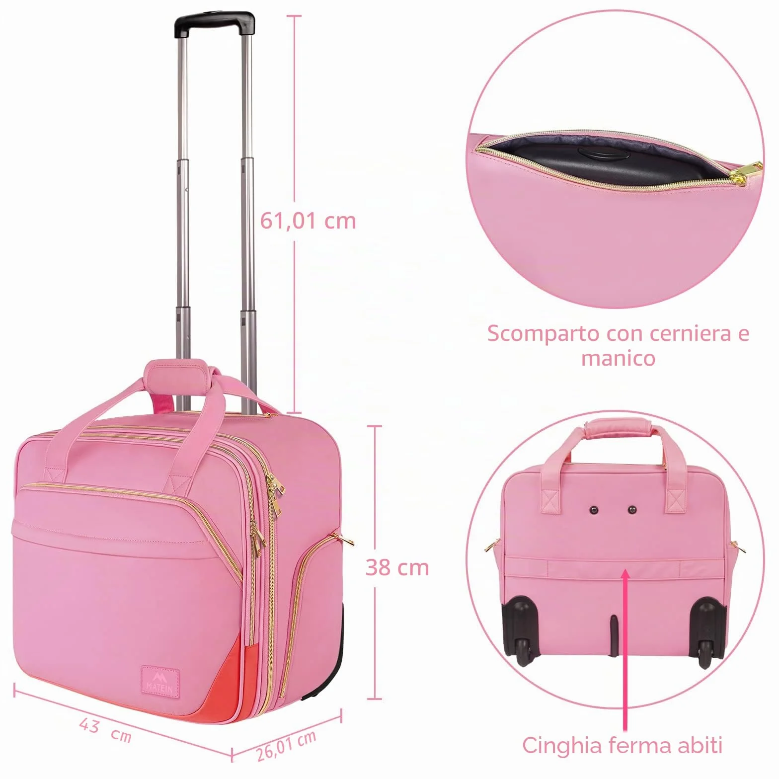 MATEIN Borsa per laptop da 17 pollici con ruote, Trolley da viaggio d'affari, Valigia da cabina