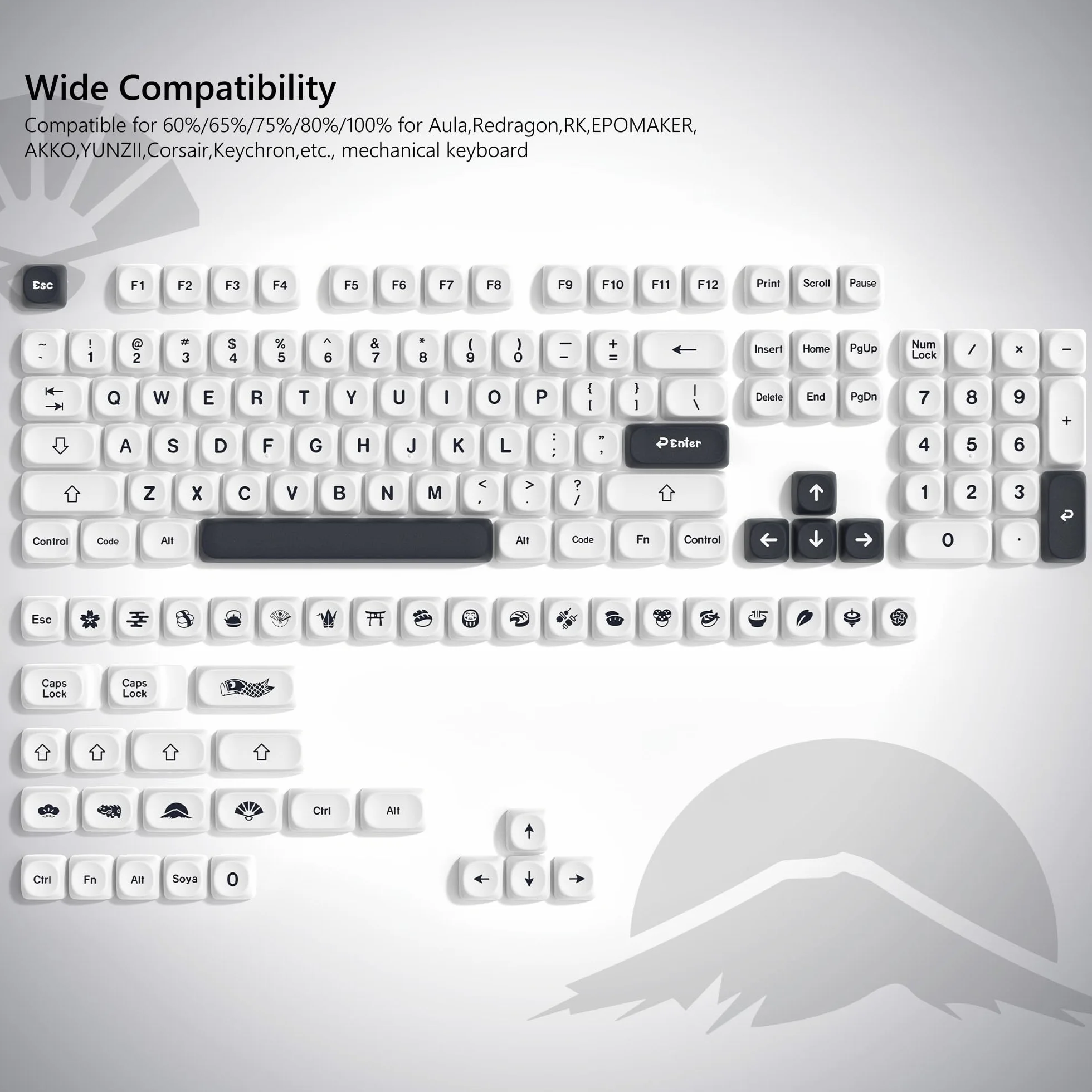 Womier MOA Keycaps, PBT Keyboard Keycaps for Mechanical Keyboard, Custom Cute Key caps Set Dye-Sublimation for 60% 65% 75% 100% Percent Cherry MX - Japanese Style