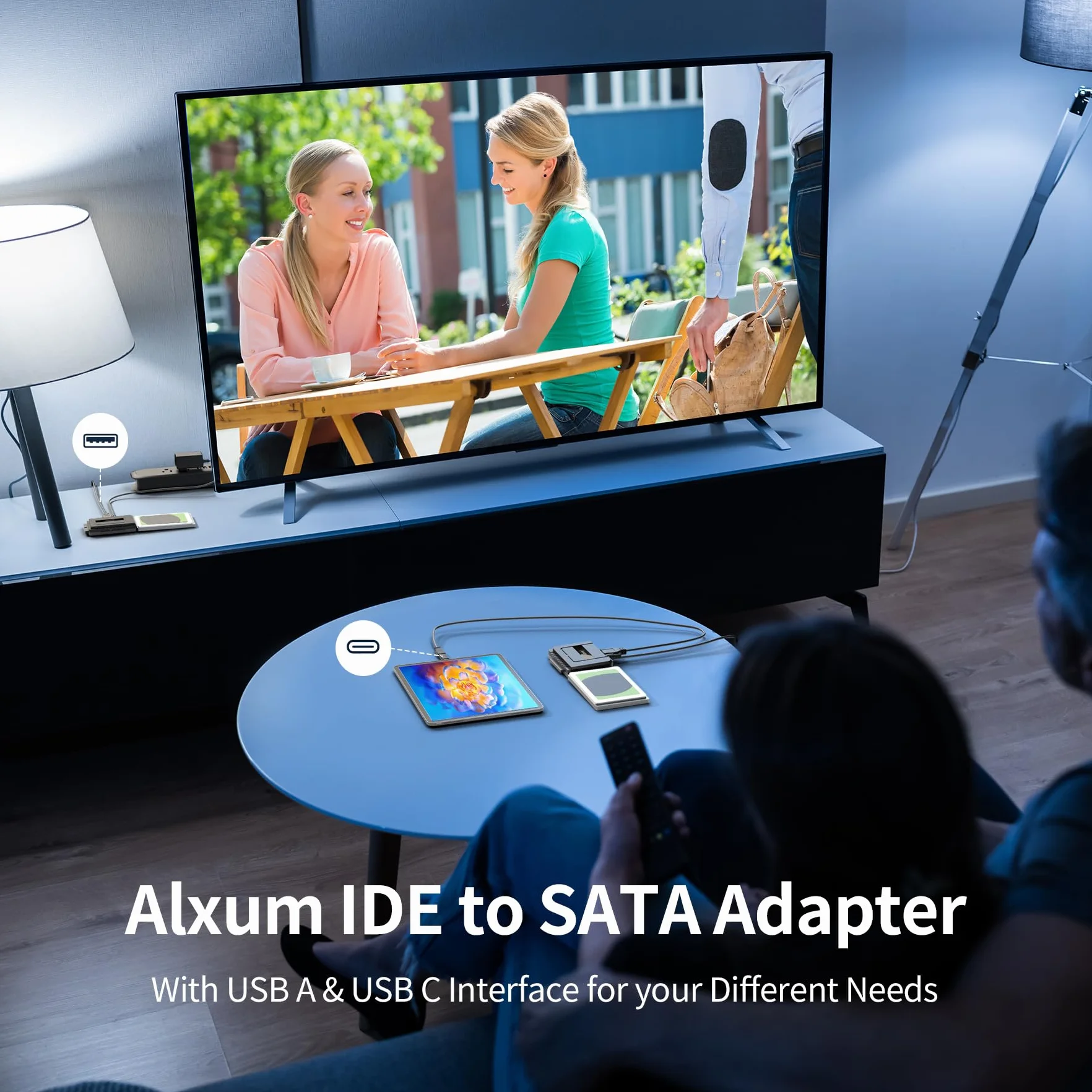 Alxum Adattatore da IDE a SATA per HDD 2,5/3,5 pollici e SSD SATA III con USB-C e Alimentatore 12V/2A