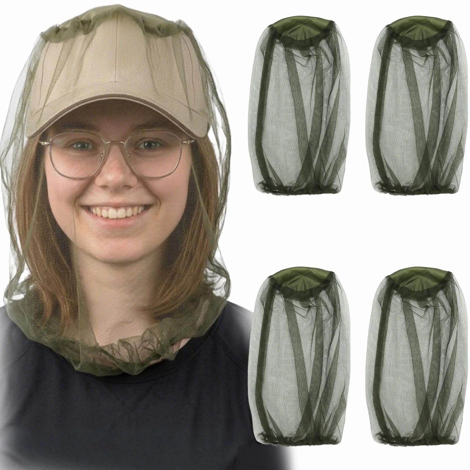 Zanzariera per Testa Rete Antizanzare Viso in Nylon Maglia Fine 50cm Verde Militare Protezione Insetti Campeggio Pesca Trekking