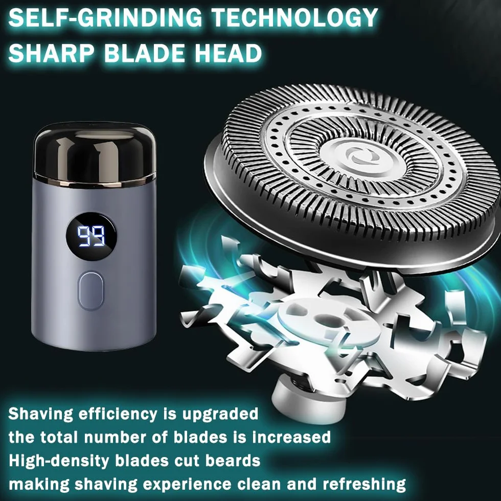 SaveEdge Technology Rasoio Elettrico Uomo IPX7 Impermeabile Wet Dry USB Ricaricabile 60 Minuti Autonomia Grigio
