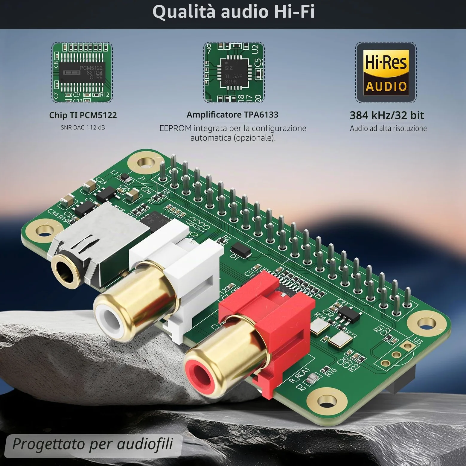 InnoMaker DAC Mini Hat Scheda Audio PCM5122 per Raspberry Pi 5/4/3B+/Zero 2W, Shield Audio HiFi 384kHz/32bit con Uscita RCA e 3.5mm