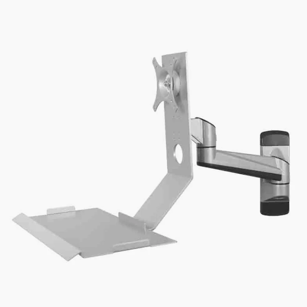 Braccio Monitor Supporto for Monitor a Braccio Singolo Argento Pieghevole a 90° con Montaggio a Parete e Vassoio ingegnerizzato Supporto Monitor
