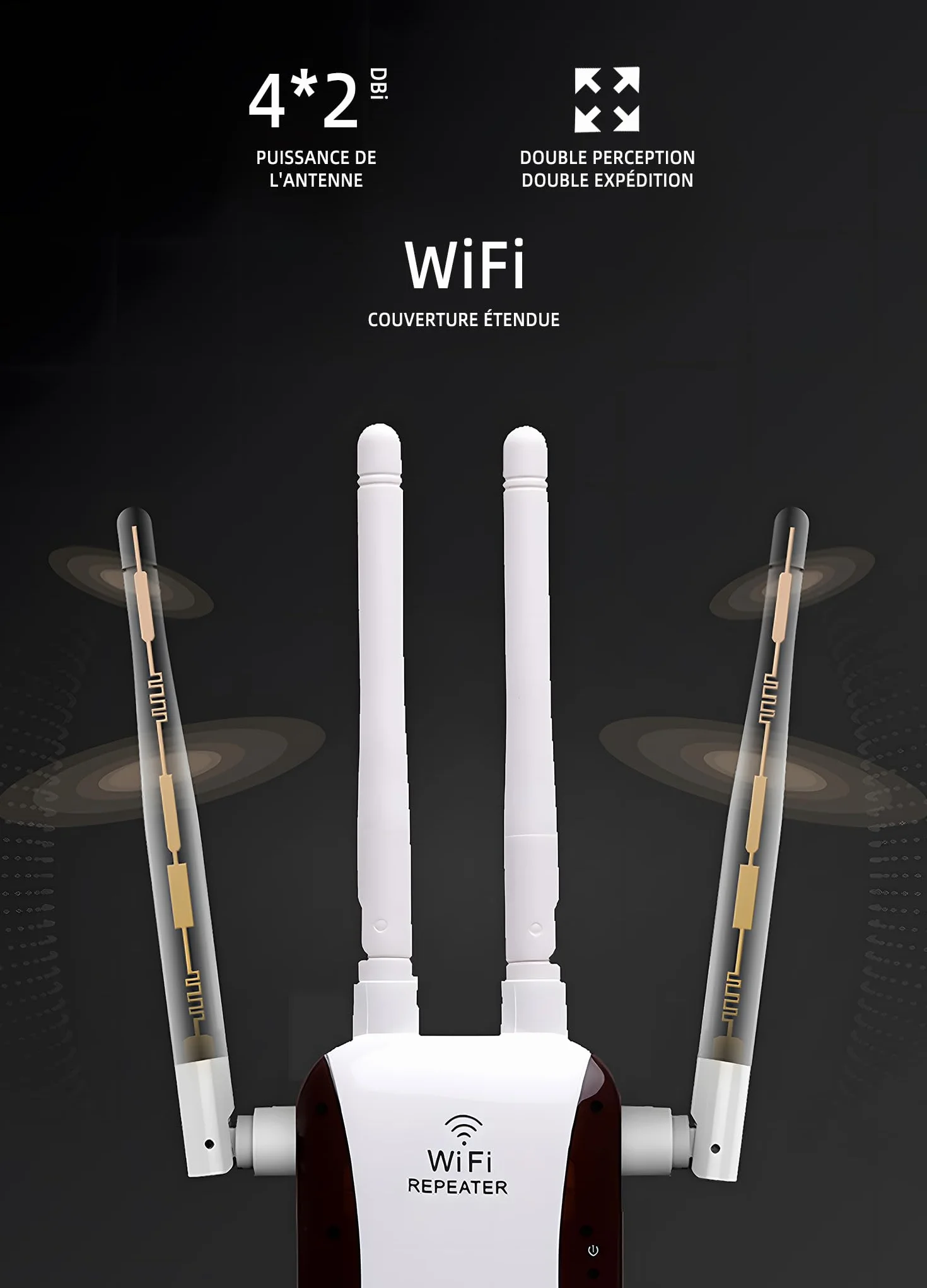 Ripetitore WiFi Potente 300Mbps (2.4 GHz) con 4 Antenne, Amplificatore di Segnale Wifi, 1 Porta LAN, Supporta Ripetitore/Router/AP - Ideale per Casa e Ufficio