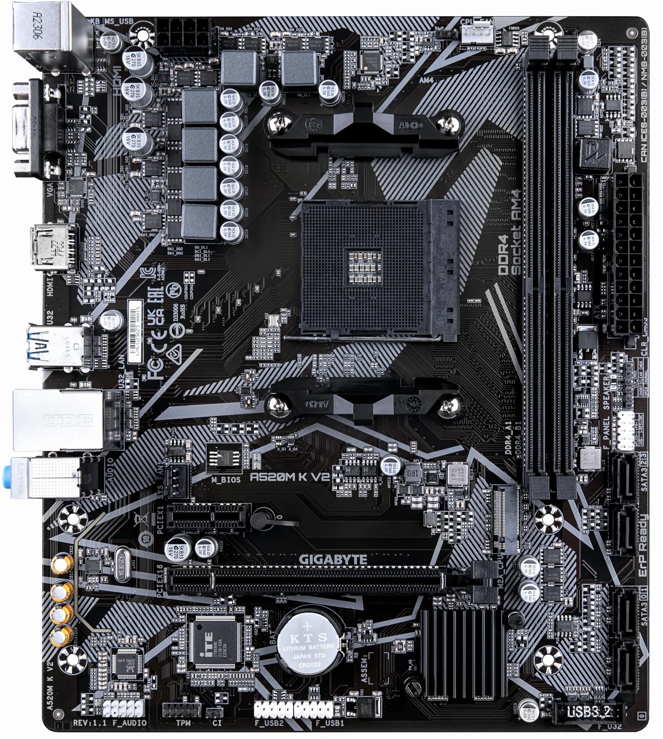 GIGABYTE Scheda madre A520M K V2 - Supporta CPU AMD Ryzen serie 5000 AM4, fino a 5100MHz DDR4 (OC), PCIe Gen3 x4 M.2, LAN GbE, USB 3.2 Gen 1