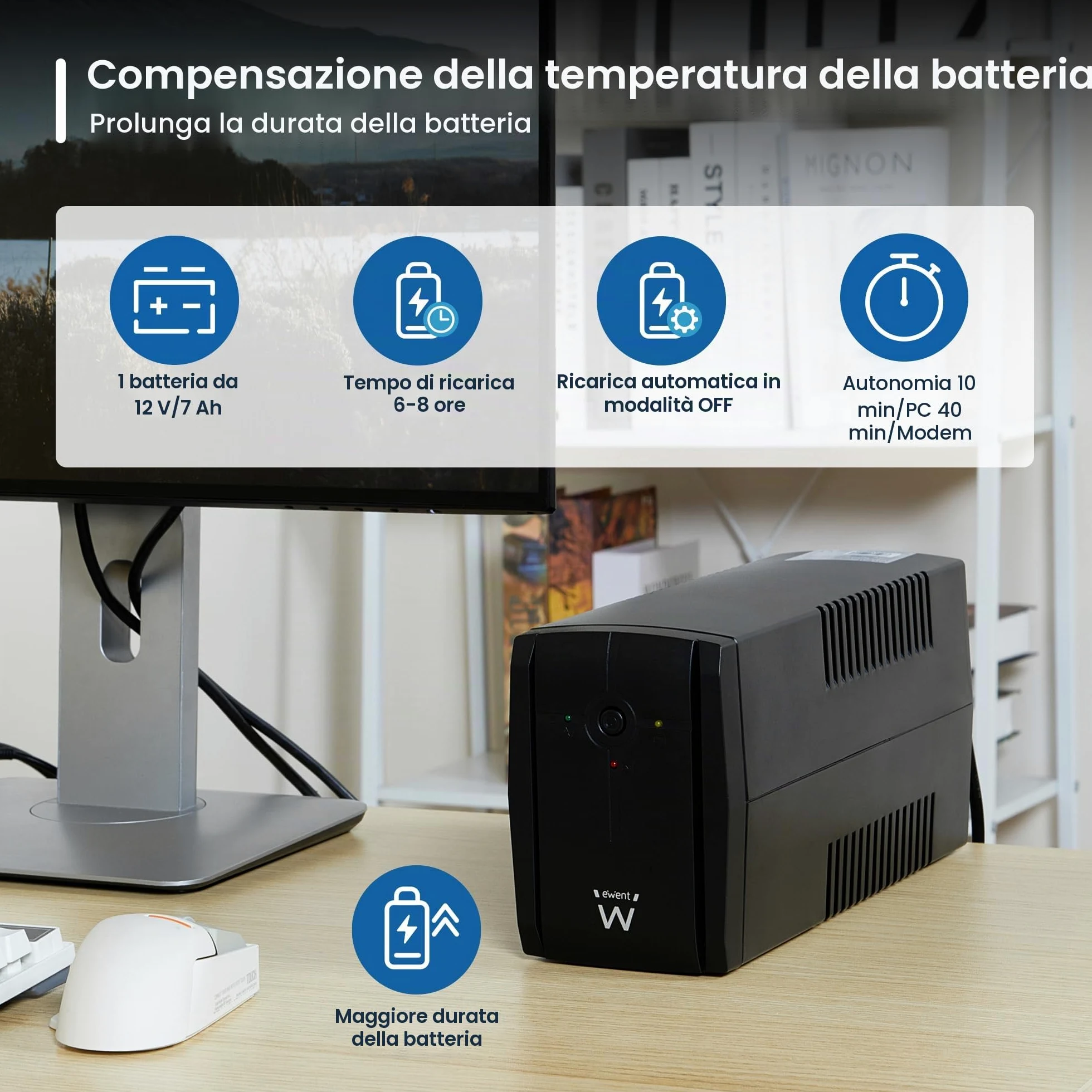 Ewent UPS Gruppo di continuità, Potenza 780VA (390W) 250V, Protezione da Sovratensioni,Sbalzi Corrente e Blackout, Autonomia 10 min, 2 prese Schuko EU, AVR Line Interactive per PC, Modem, Console