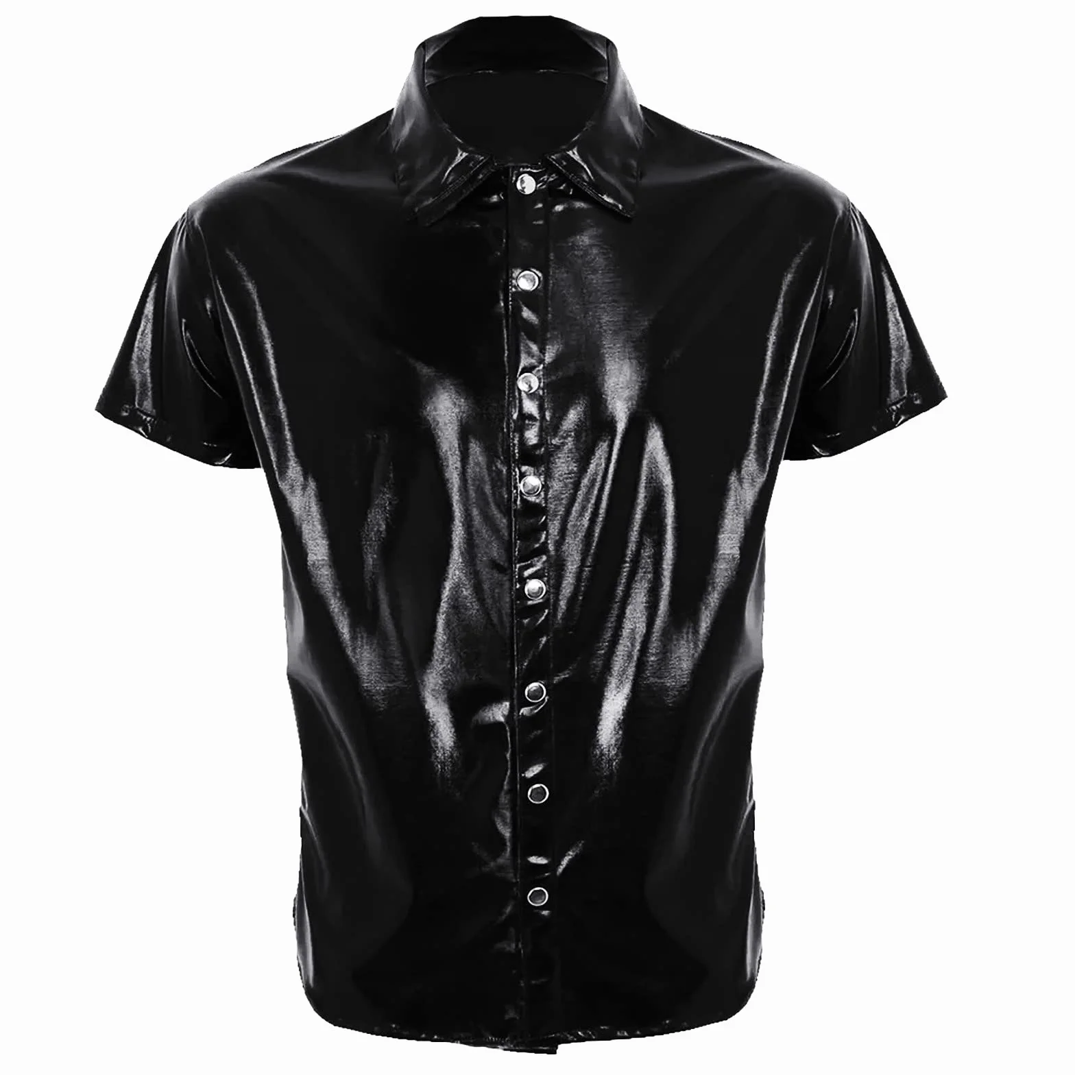 Similpelle da uomo lucido metallizzato in pelle laccata con effetto bagnato vestibilità aderente chiusura lampo