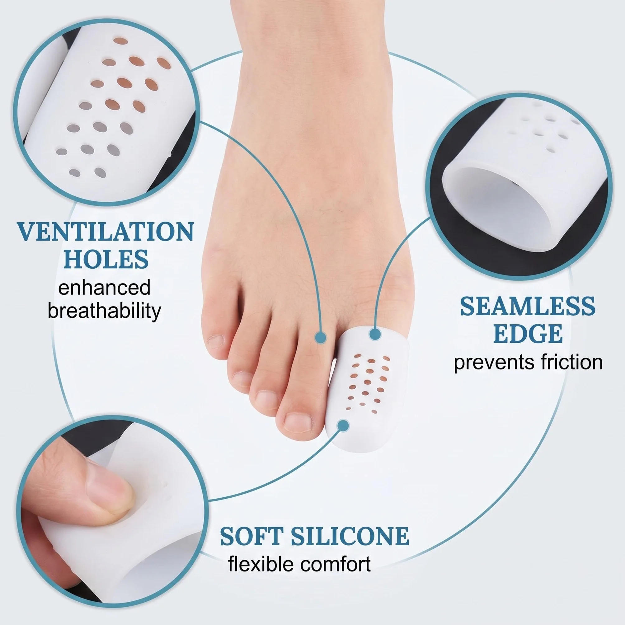 Proteggi Dita Piedi in Silicone, Protezione Traspirante per Vesciche Calli e Duroni, Copri Dita per Alluce e Mignolo, Kit 2 Taglie Bianco