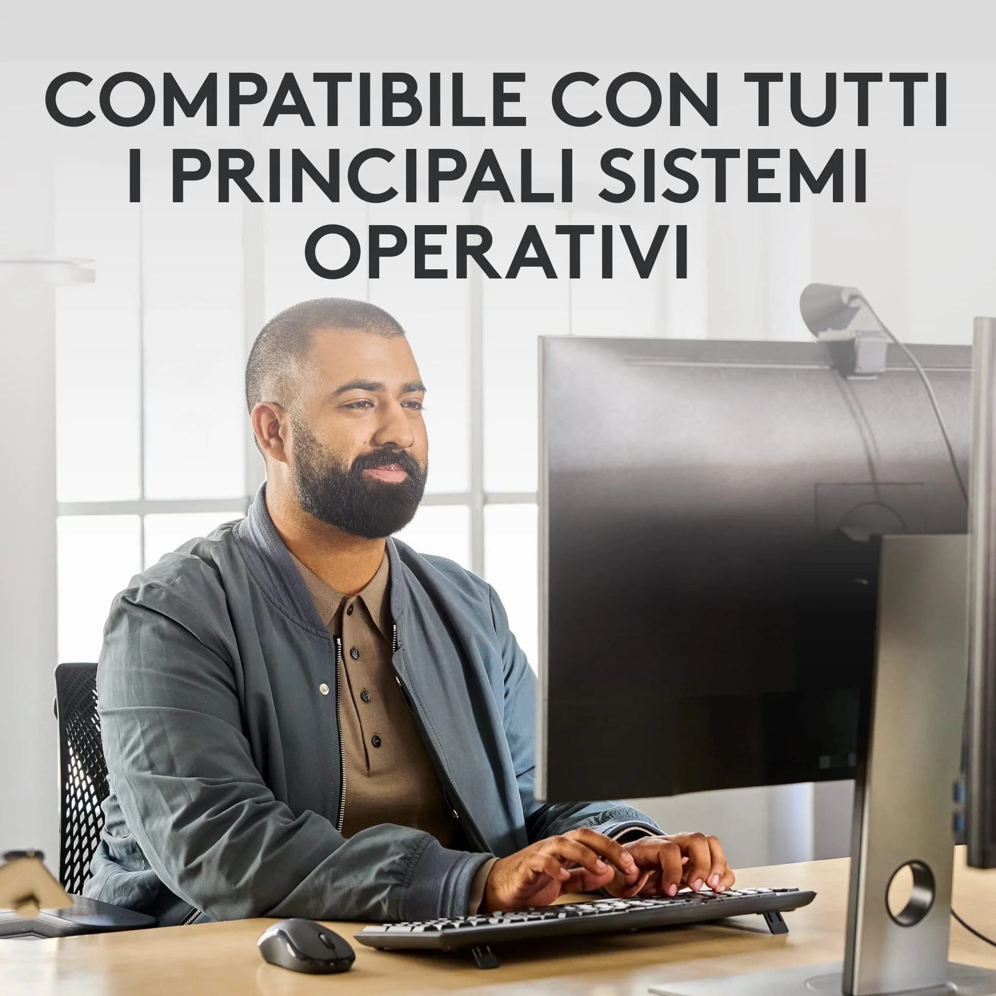 Logitech MK370 Combo for Business, Tastiera e Mouse Wireless Full-Size, ricevitore USB Logi Bolt Sicuro, Bluetooth, Certificazione Globale Windows/Mac/Chrome, Linux, Italiano QWERTY - Grigio