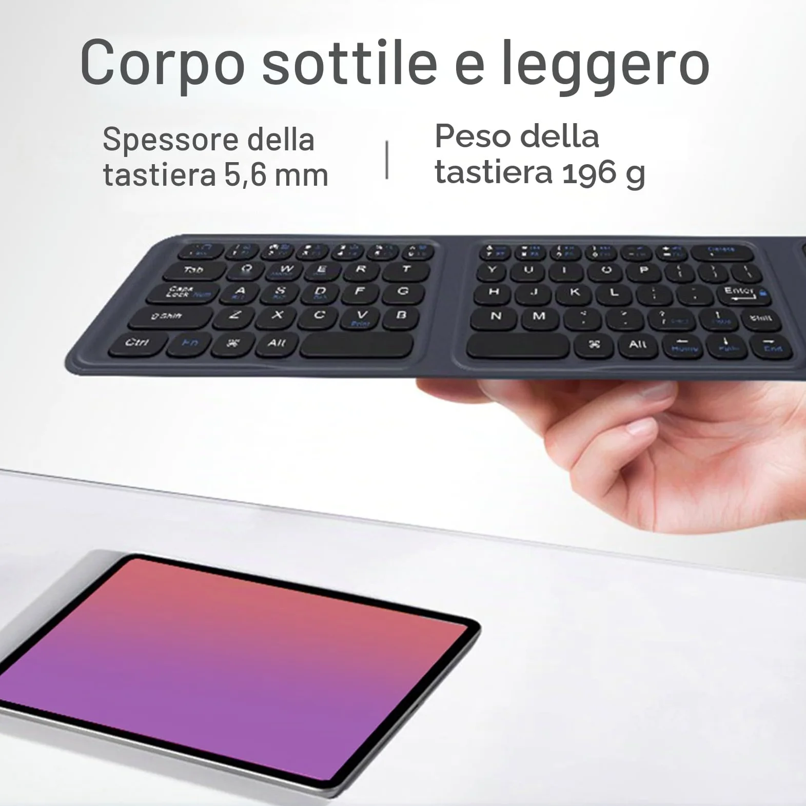 Tosuny Tastiera Bluetooth Pieghevole con Touchpad, Tastiera Wireless Pieghevole con Interruttore a Forbice, Tasto Silenzioso, Tastiere Pieghevoli Tascabili Full Size Ricaricabili per