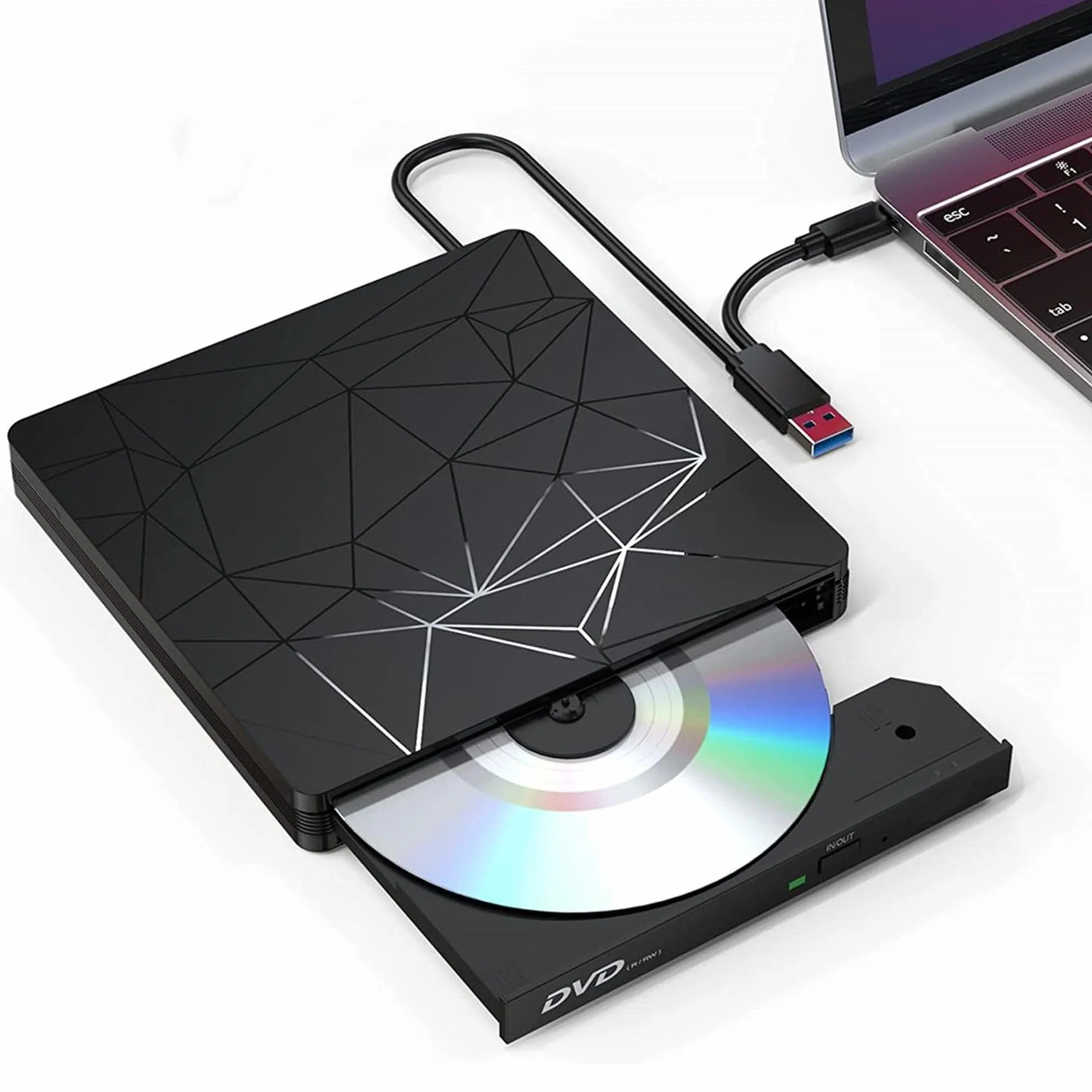 Cunsieun Lettore CD/DVD esterno USB 3.0 e di tipo C portatile CD Rom /-RW lettore masterizzatore registratore portatile CD per PC, Laptop,Desktop,Windows7/8/10/11/XP/Vista/Linux e Mac OS