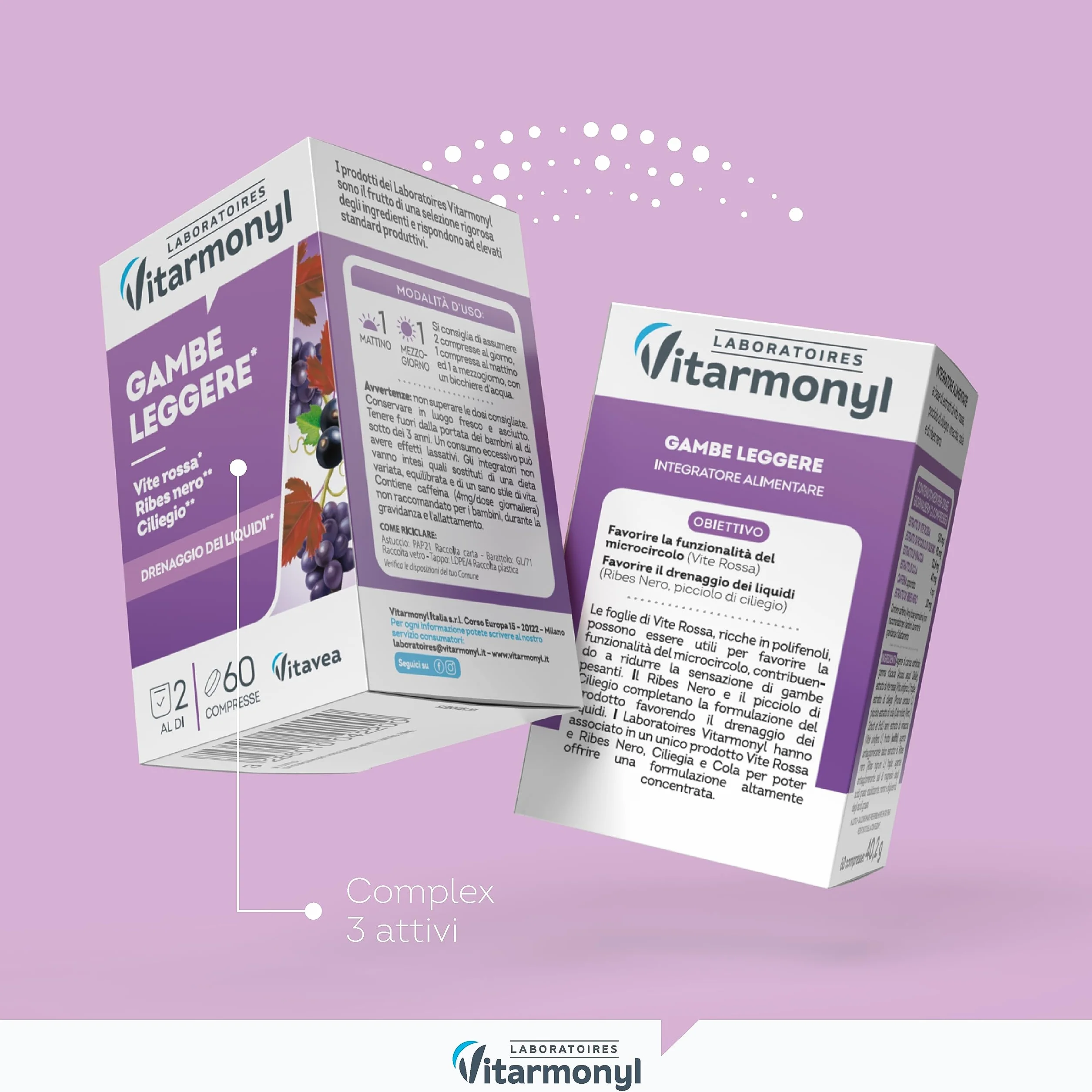 Vitarmonyl Gambe Leggere Drenante Vite Rossa Ribes Nero Ciliegio 60 compresse Integratore Gambe Pesanti