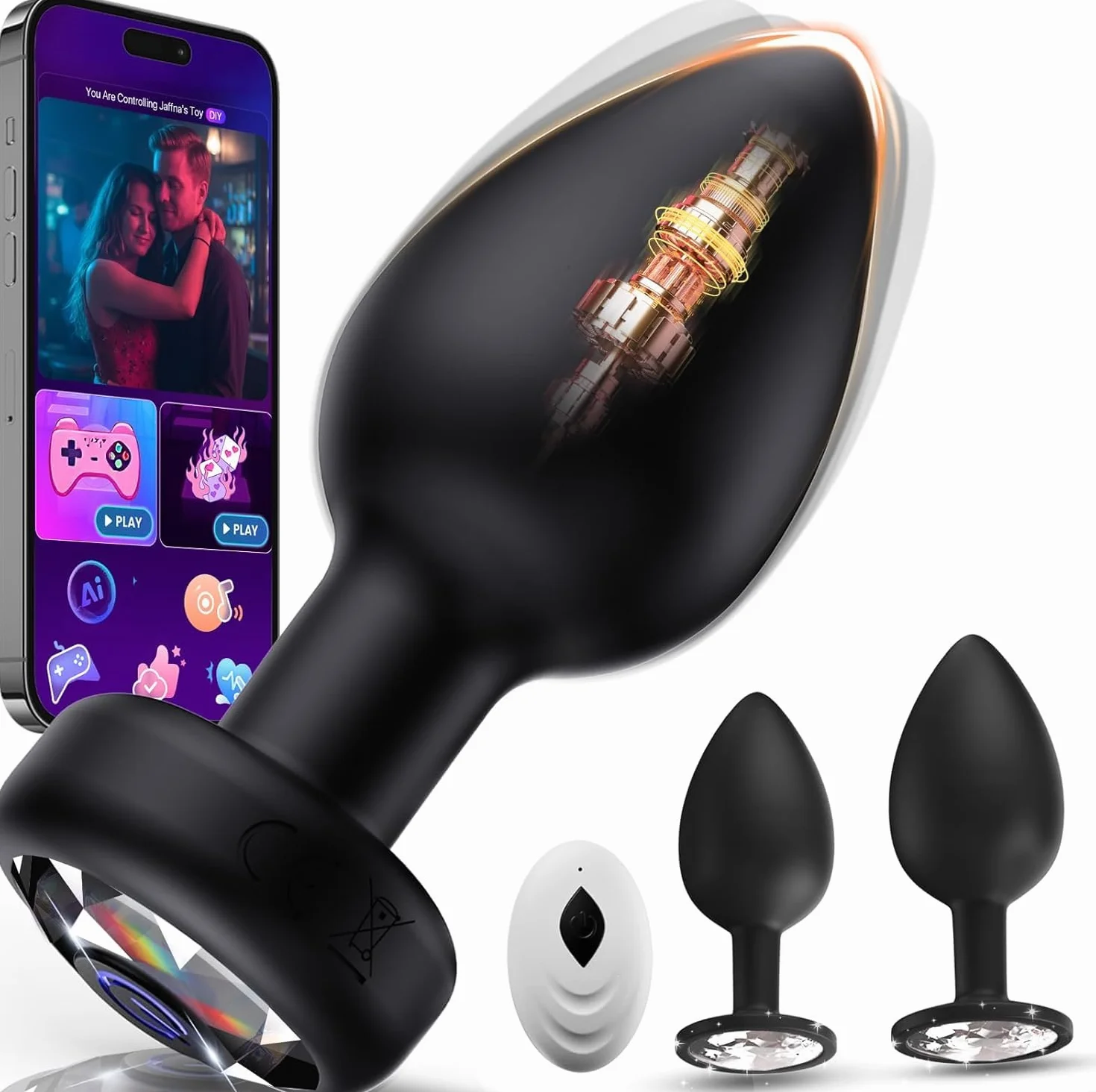 Set di 3 Plug Anali con Vibrazione 10, Anal Plug Anale-Dilatatore Donna Sex Toys +APP