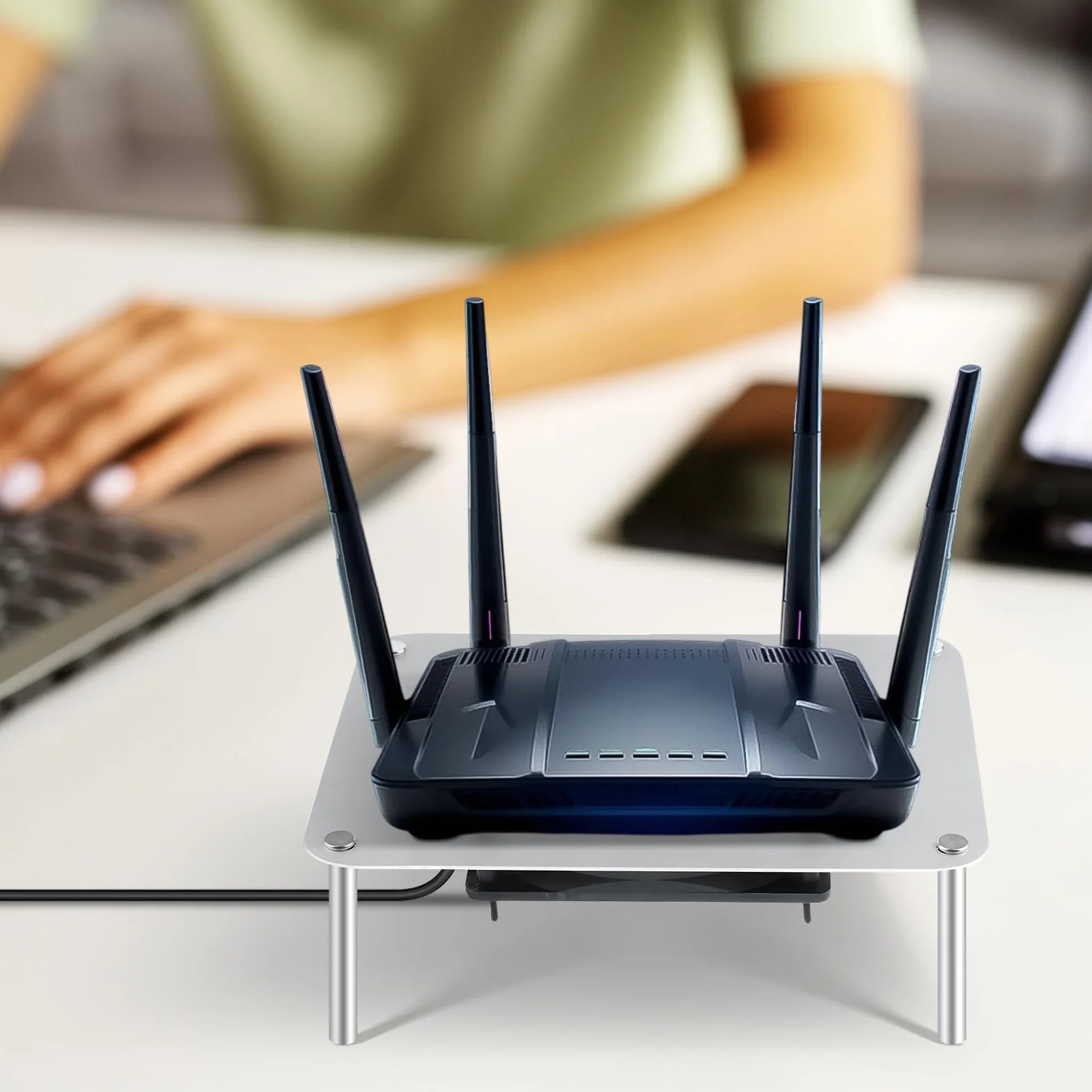 F Fityle Raffreddamento del Router, Ventola Silenziosa USB per Router e Laptop, Argento